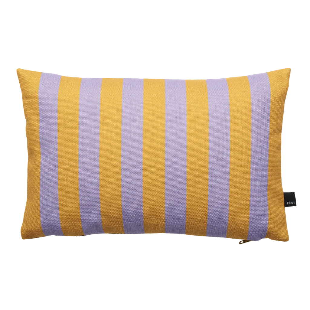 Rechteckiges Kissen STRIPES AND CHECKS orange mit lila