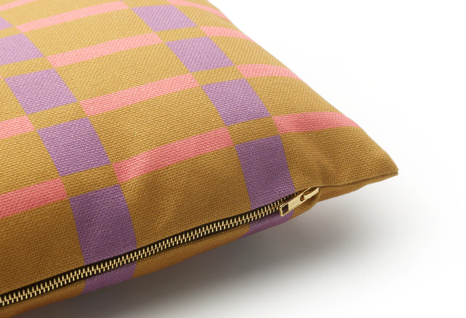 Rechteckiges Kissen STRIPES AND CHECKS olivbraun mit lila