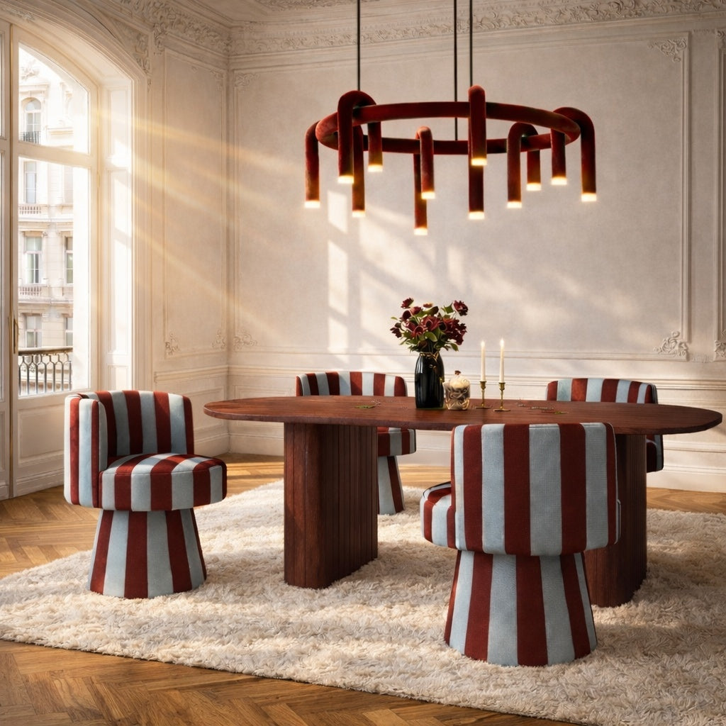 LINEA SOFT swivel armchair in burgundy with blue accents