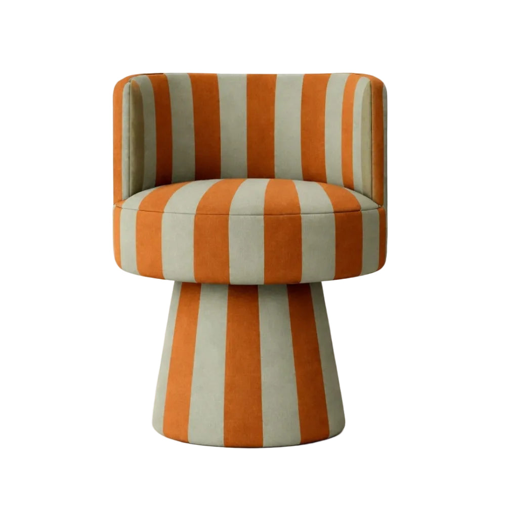 LINEA SOFT swivel armchair in orange with gray-beige.