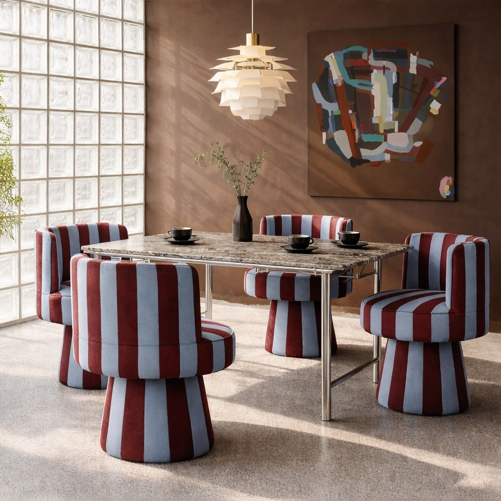 LINEA SOFT swivel armchair in purple with blue accents