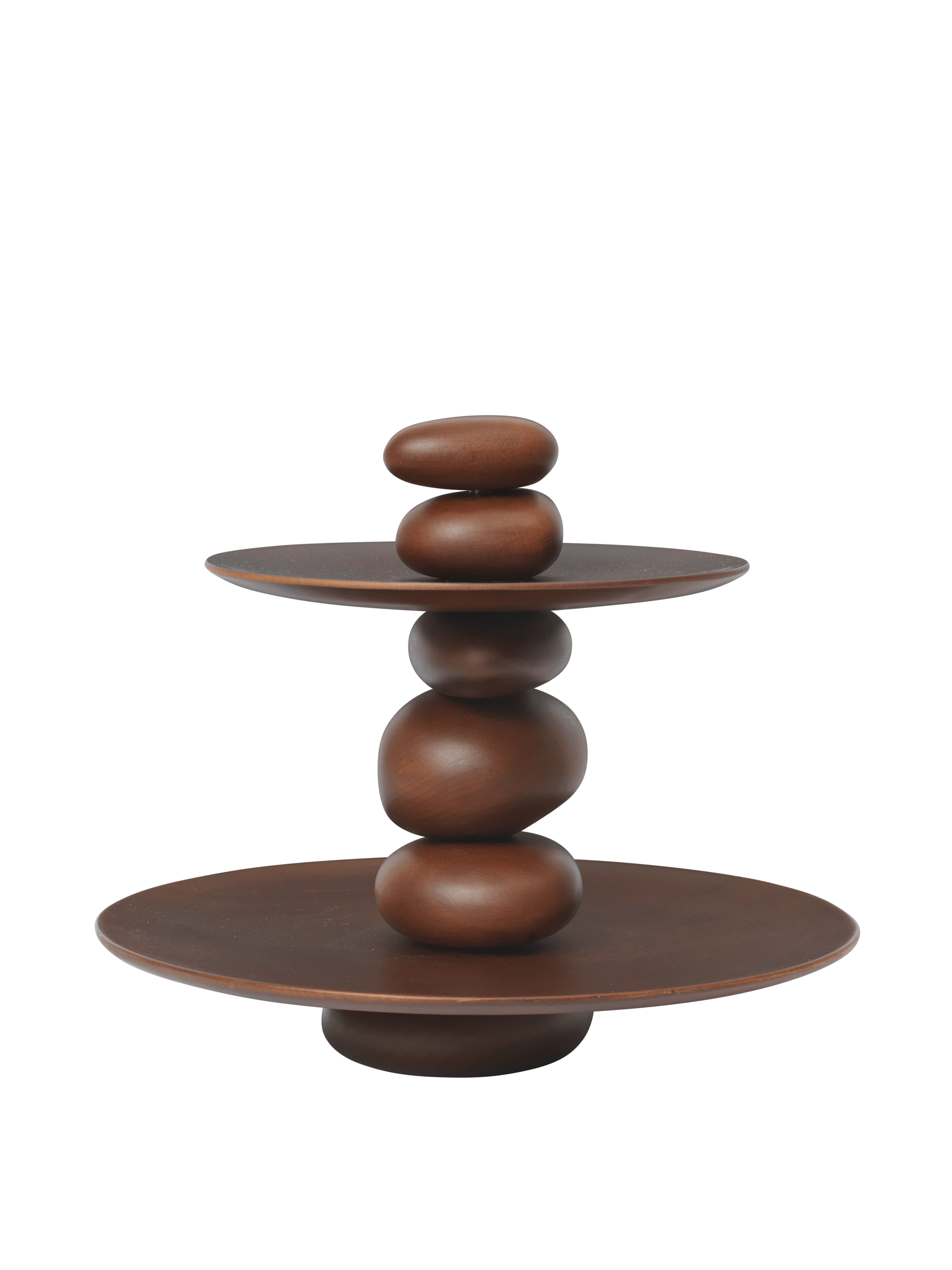 Patera PEBBLE DESSERT STAND aus dunkelbraunem Buchenholz
