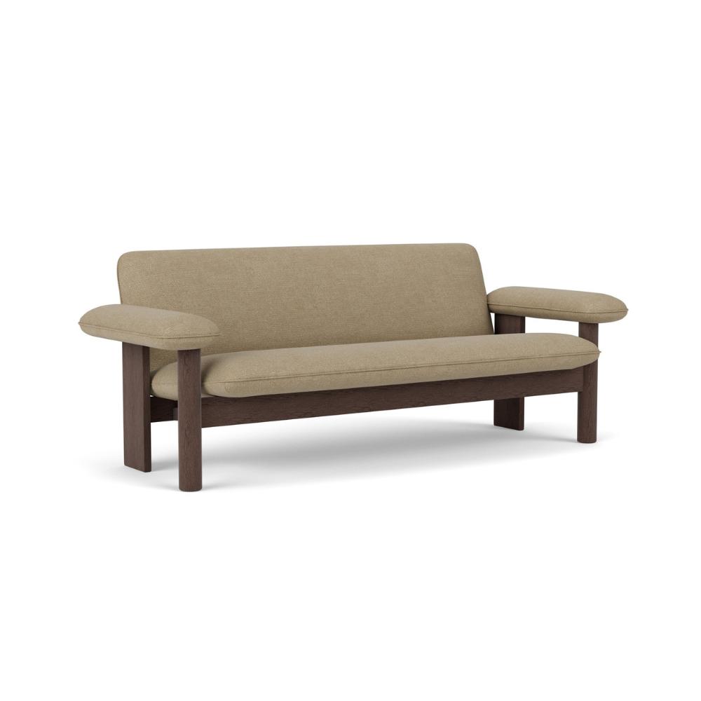 Sofa BRASILIA beżowy z ciemną dębową podstawą