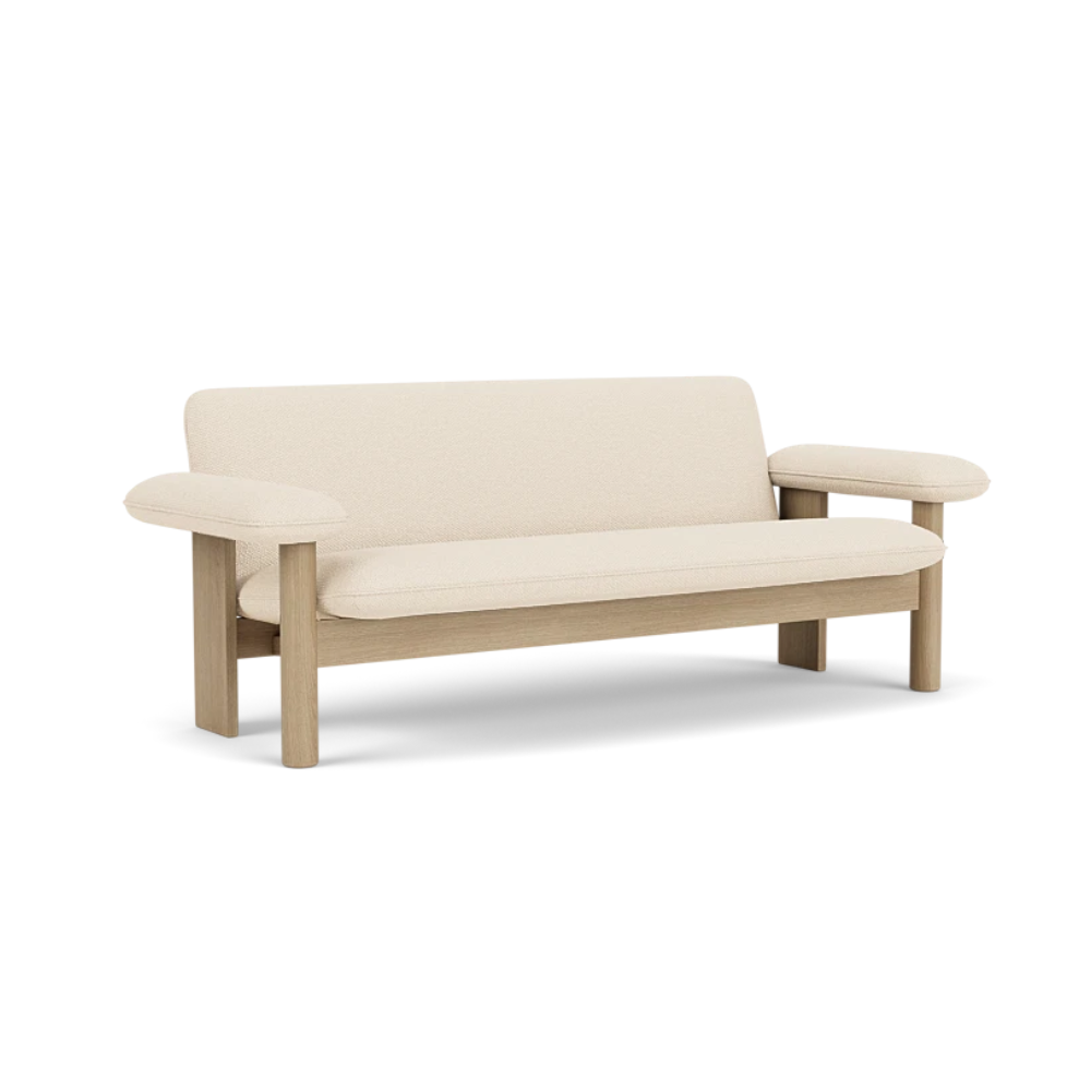 Sofa BRASILIA kremowy z dębową podstawą