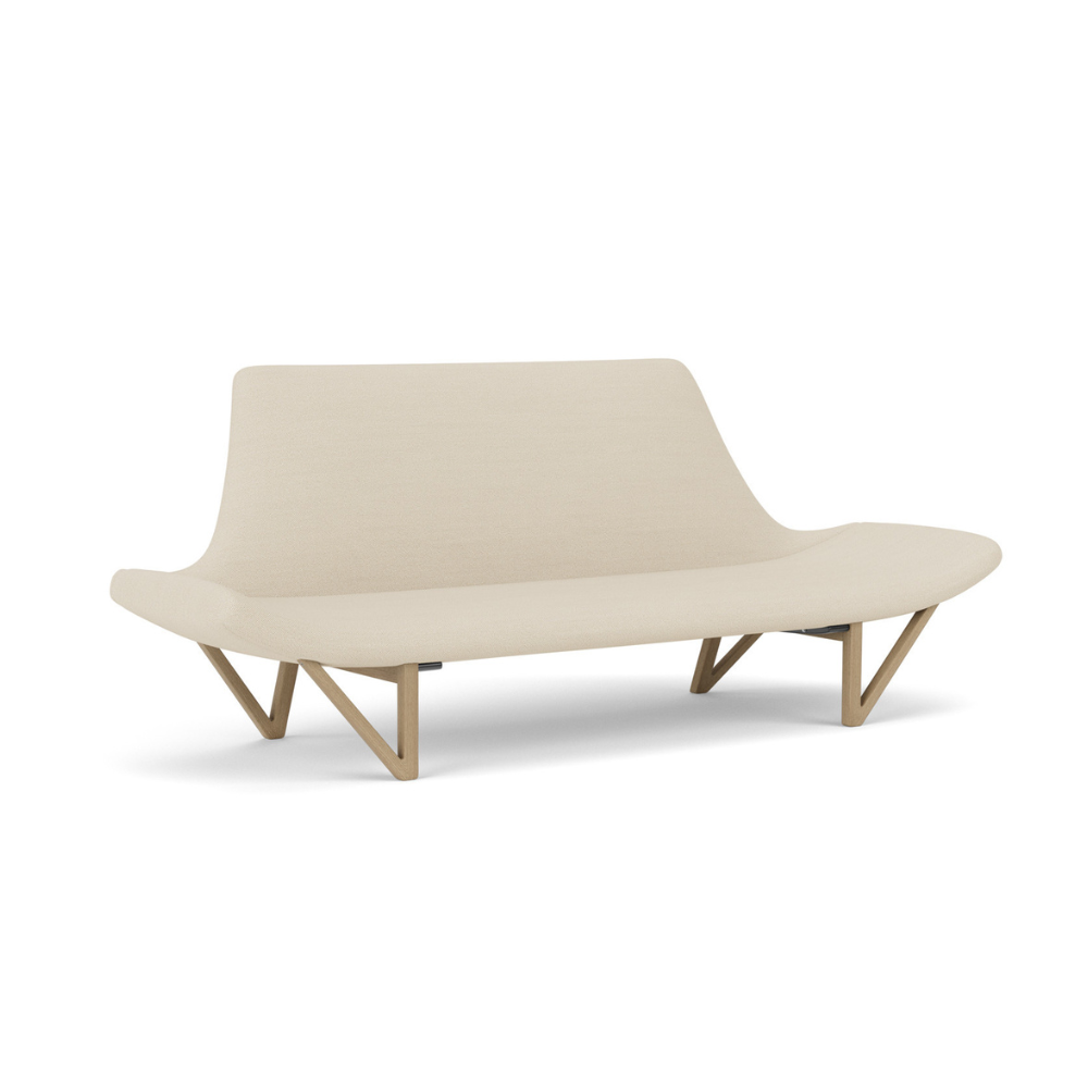 Sofa PAGODE kremowy z dębową podstawą