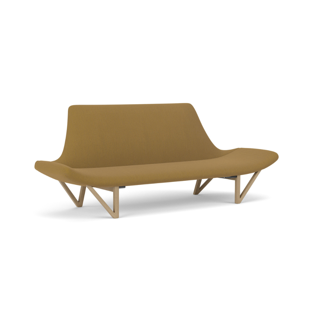 Sofa PAGODE musztardowy z dębową podstawą