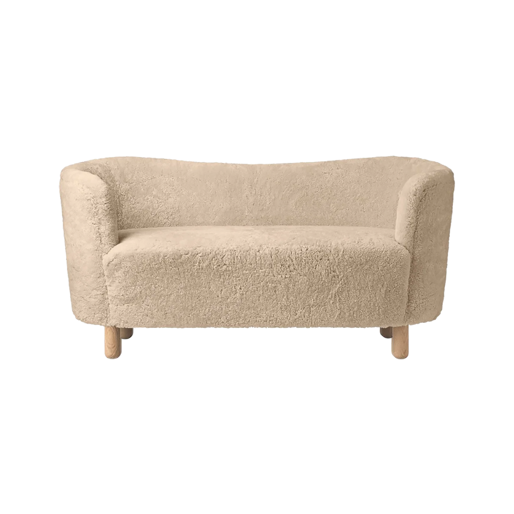 Sofa MINGLE beżowa skóra owcza z dębową podstawą