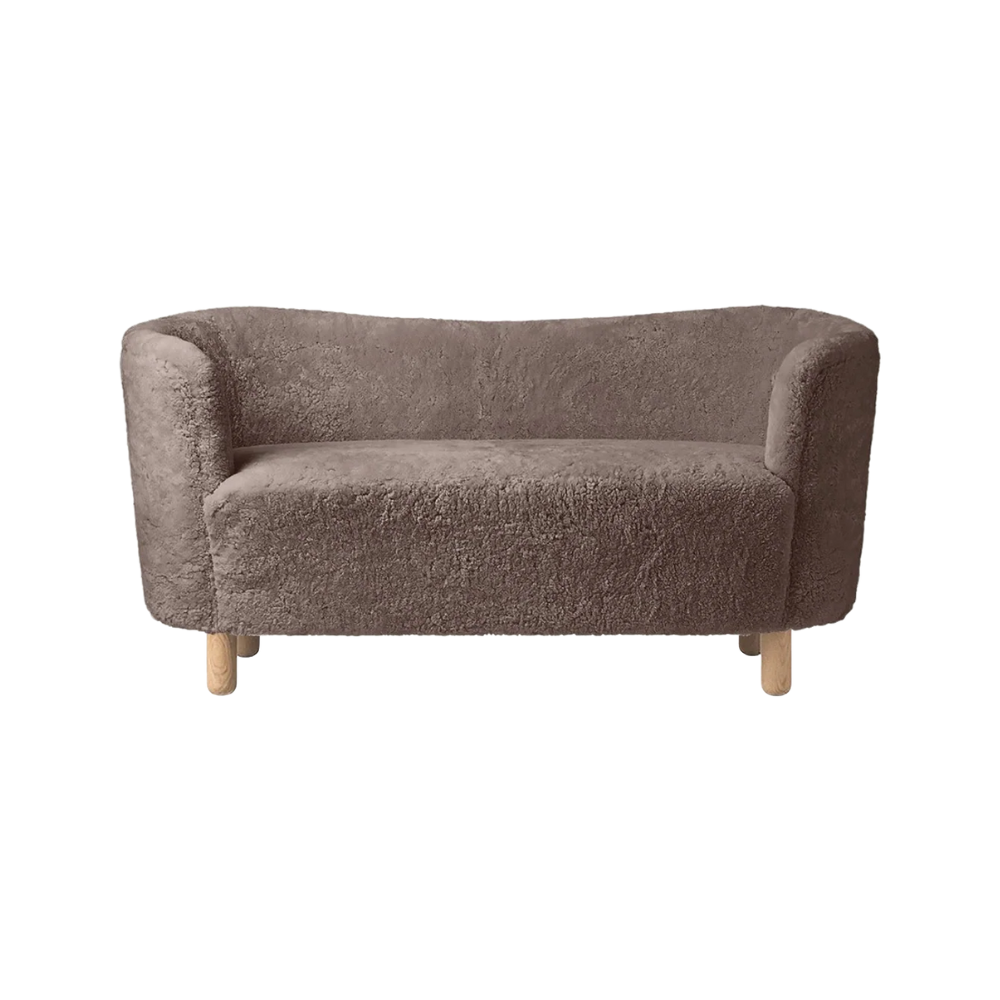 Sofa MINGLE brązowa skóra owcza z dębową podstawą