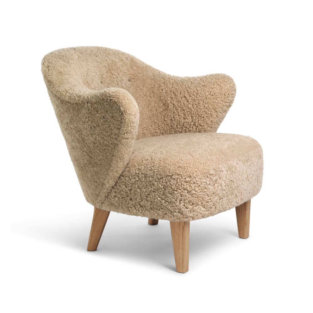 Sessel INGEBORG beige Schafsleder mit Eichenbasis