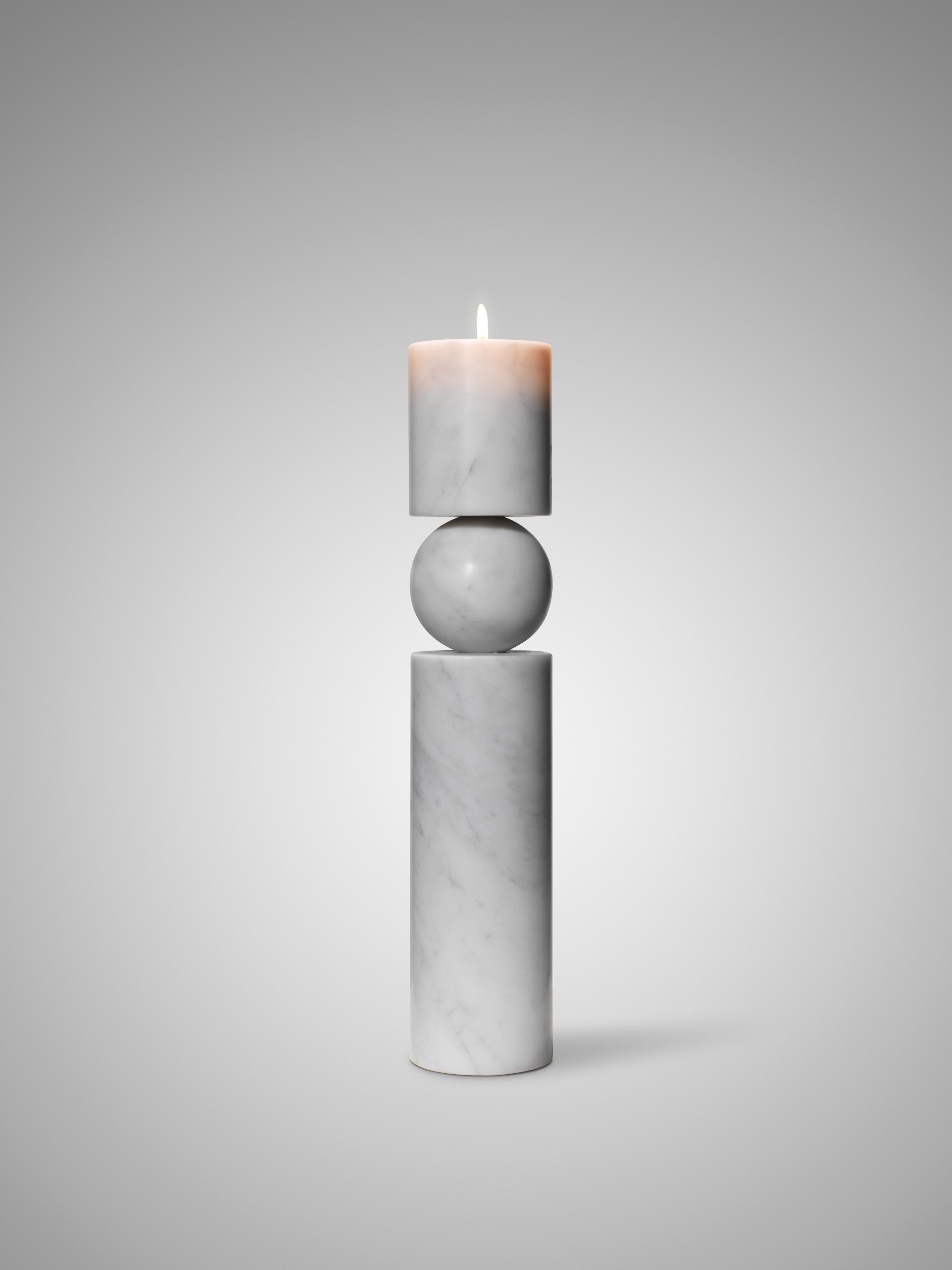 FULCRUM Candle Holder in White Marble