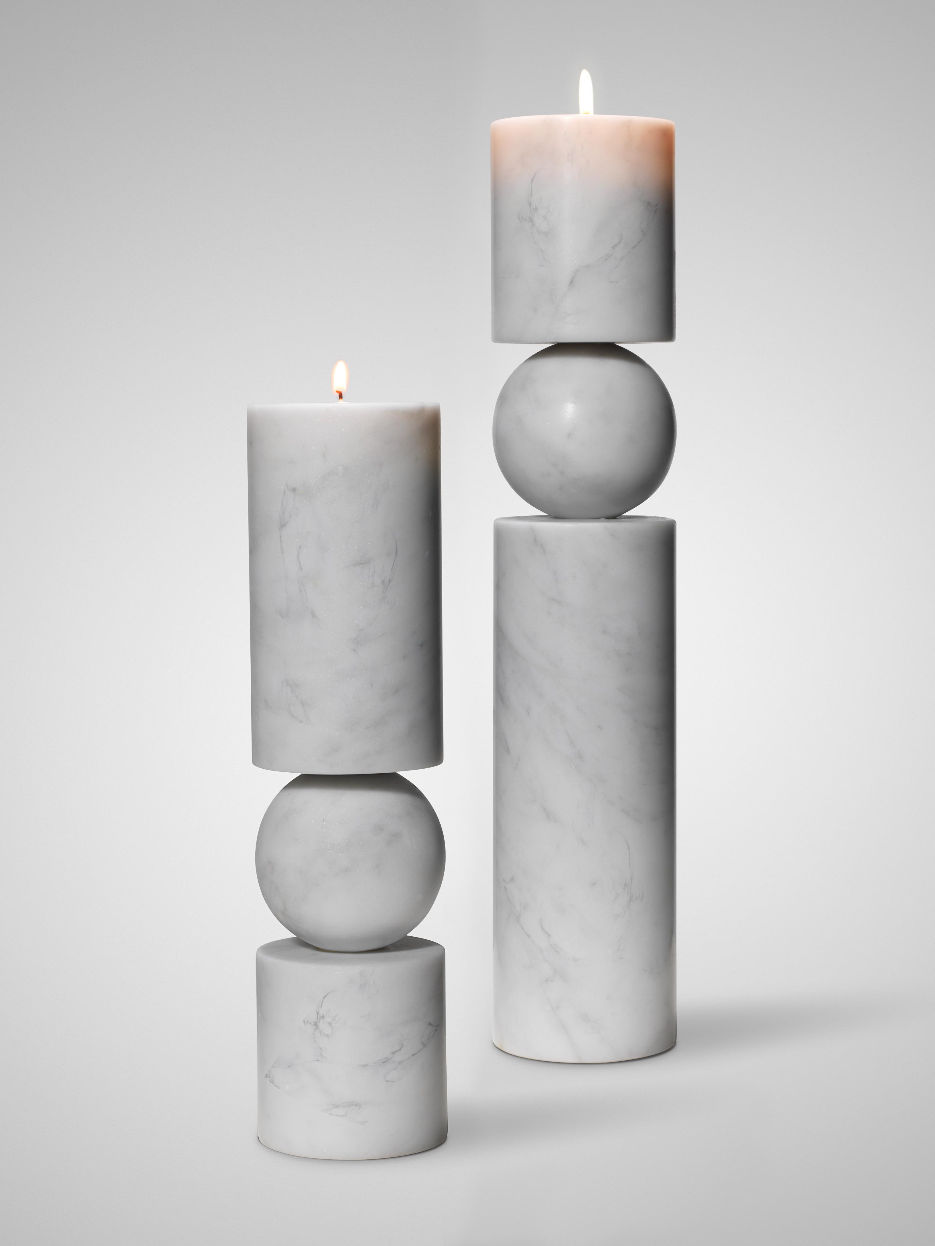 FULCRUM Candle Holder in White Marble