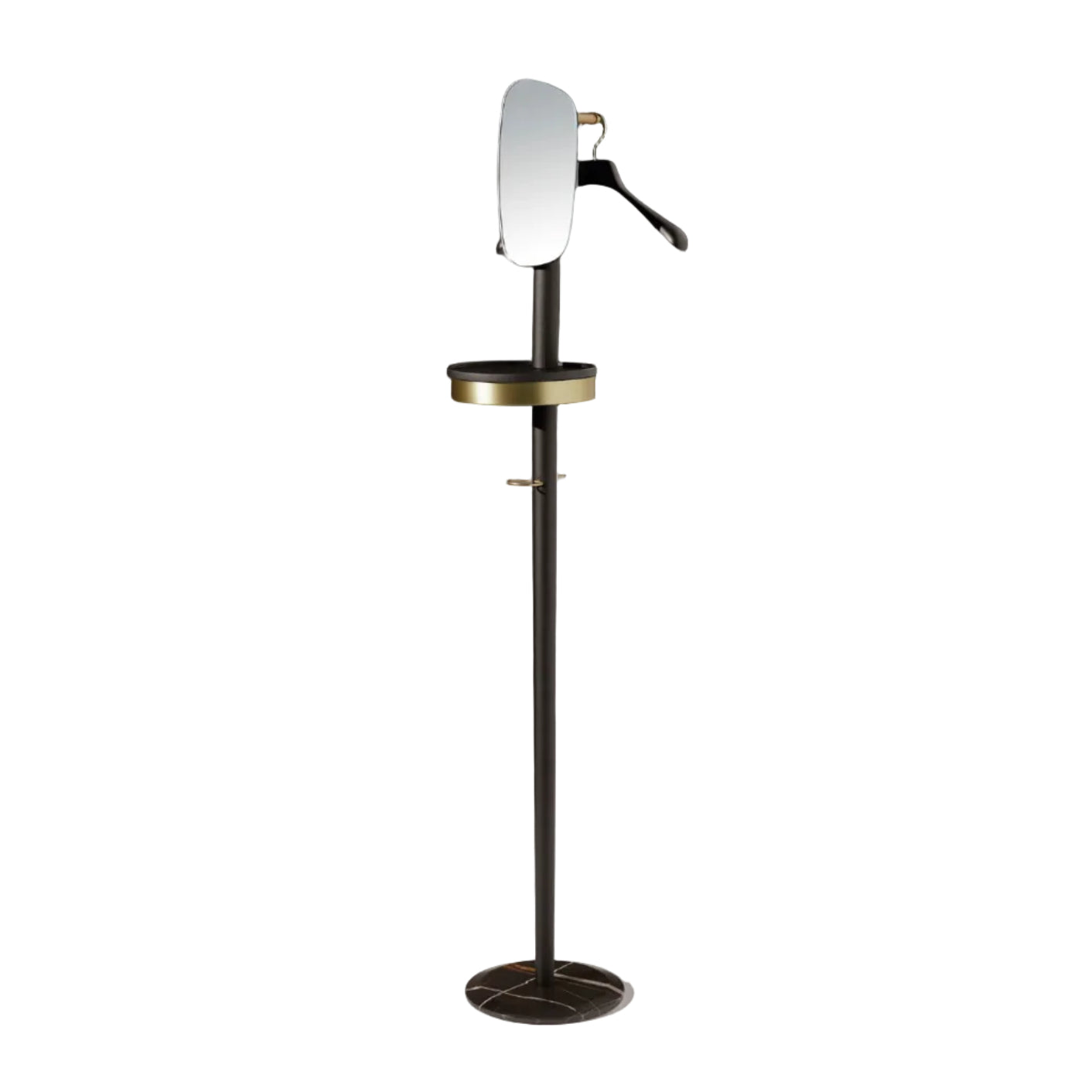 Coat rack with mirror GALAN in black ash wood with black marble and brass finish