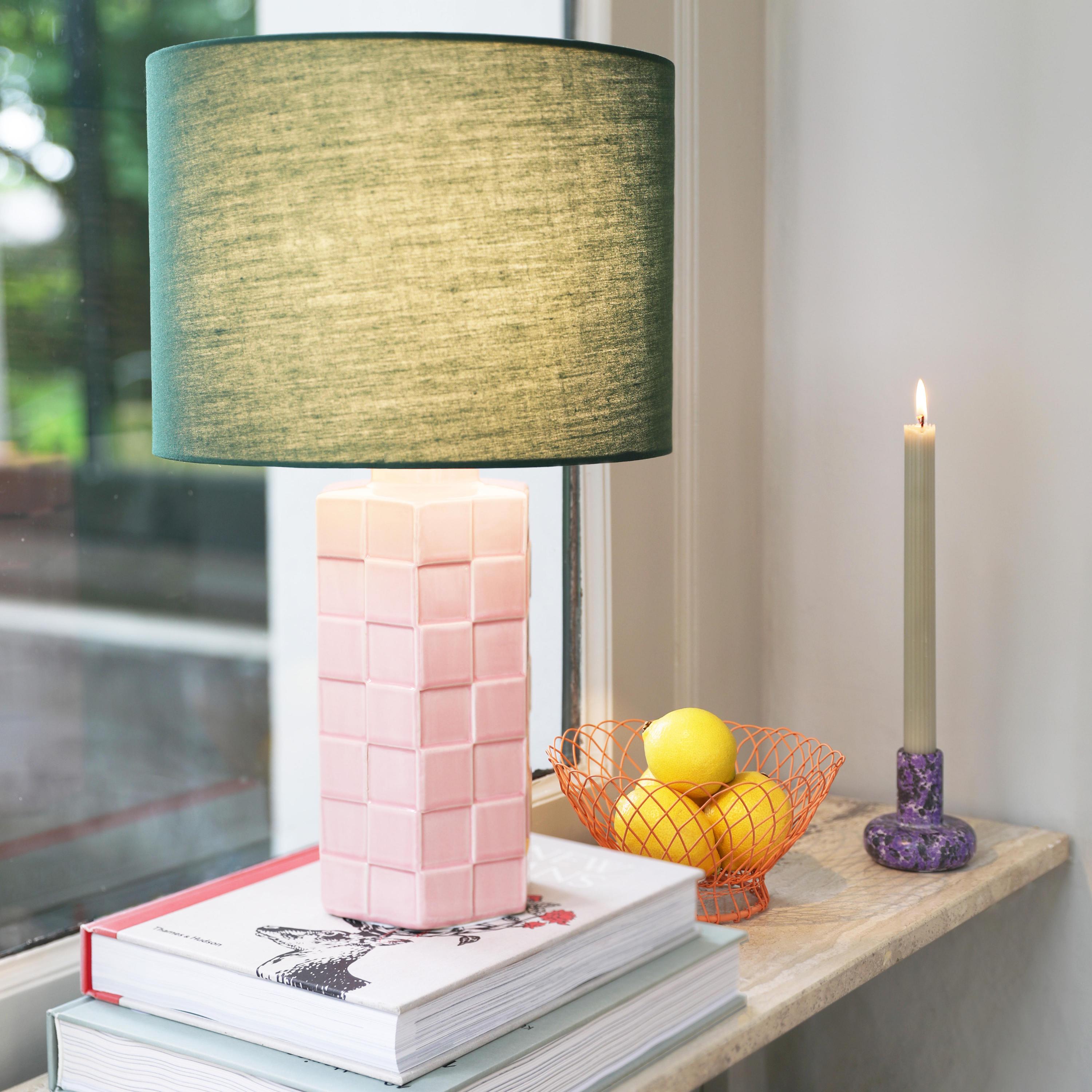 CHECK table lamp pink with green shade