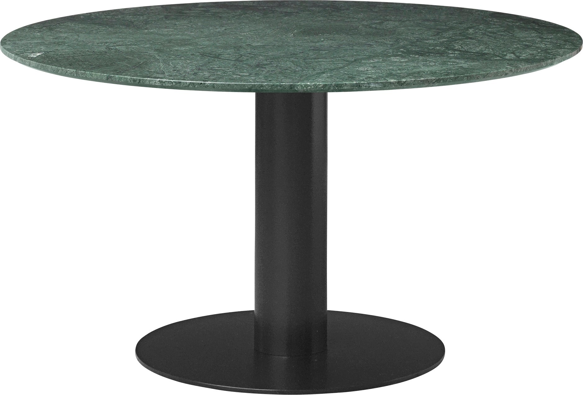 Runder Tisch 2.0 grüner Marmor mit schwarzem Fuß