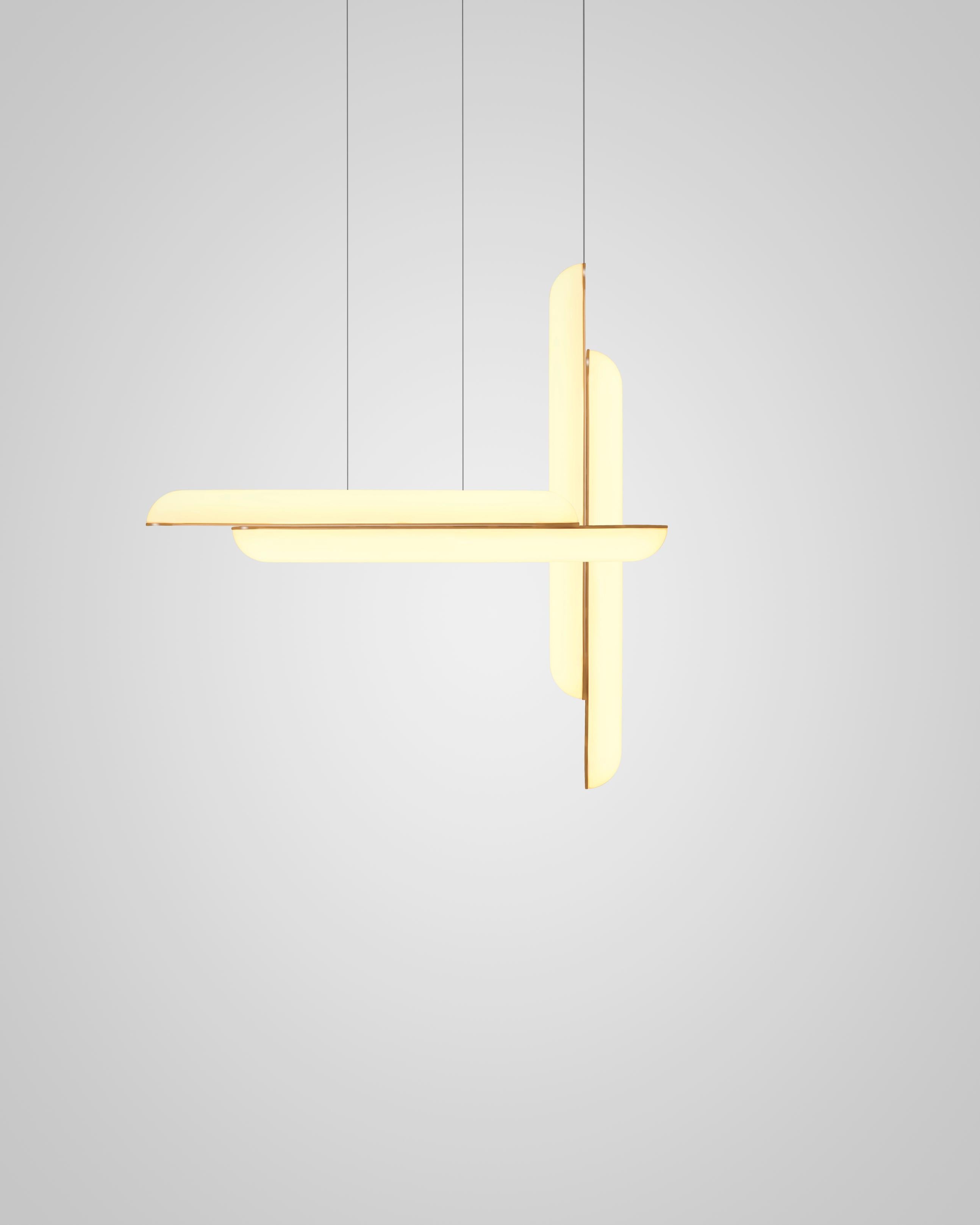 Lampa wisząca pozioma GEMINI opalowy klosz z mosiądzem