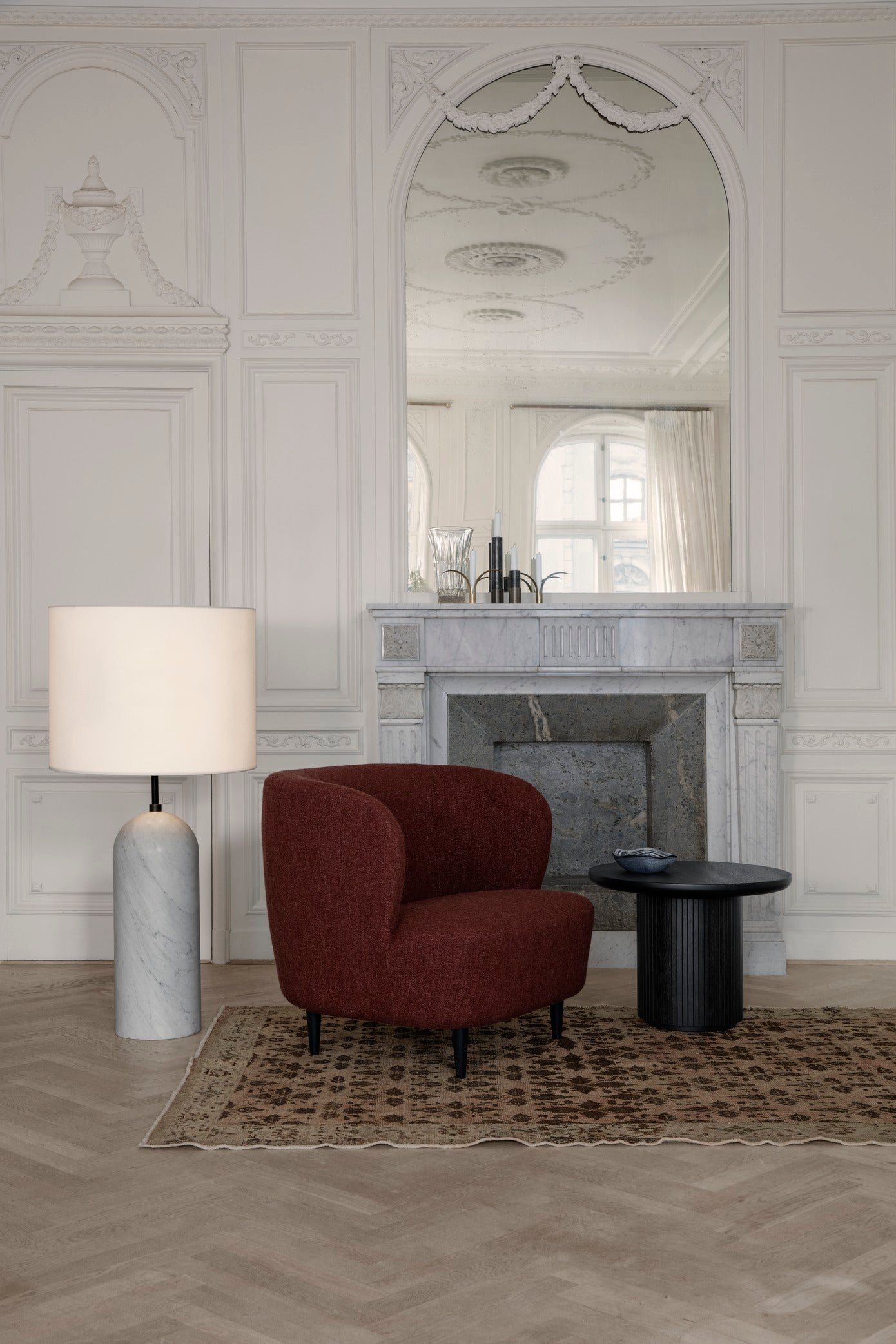 MOON side table black oak veneer and marble