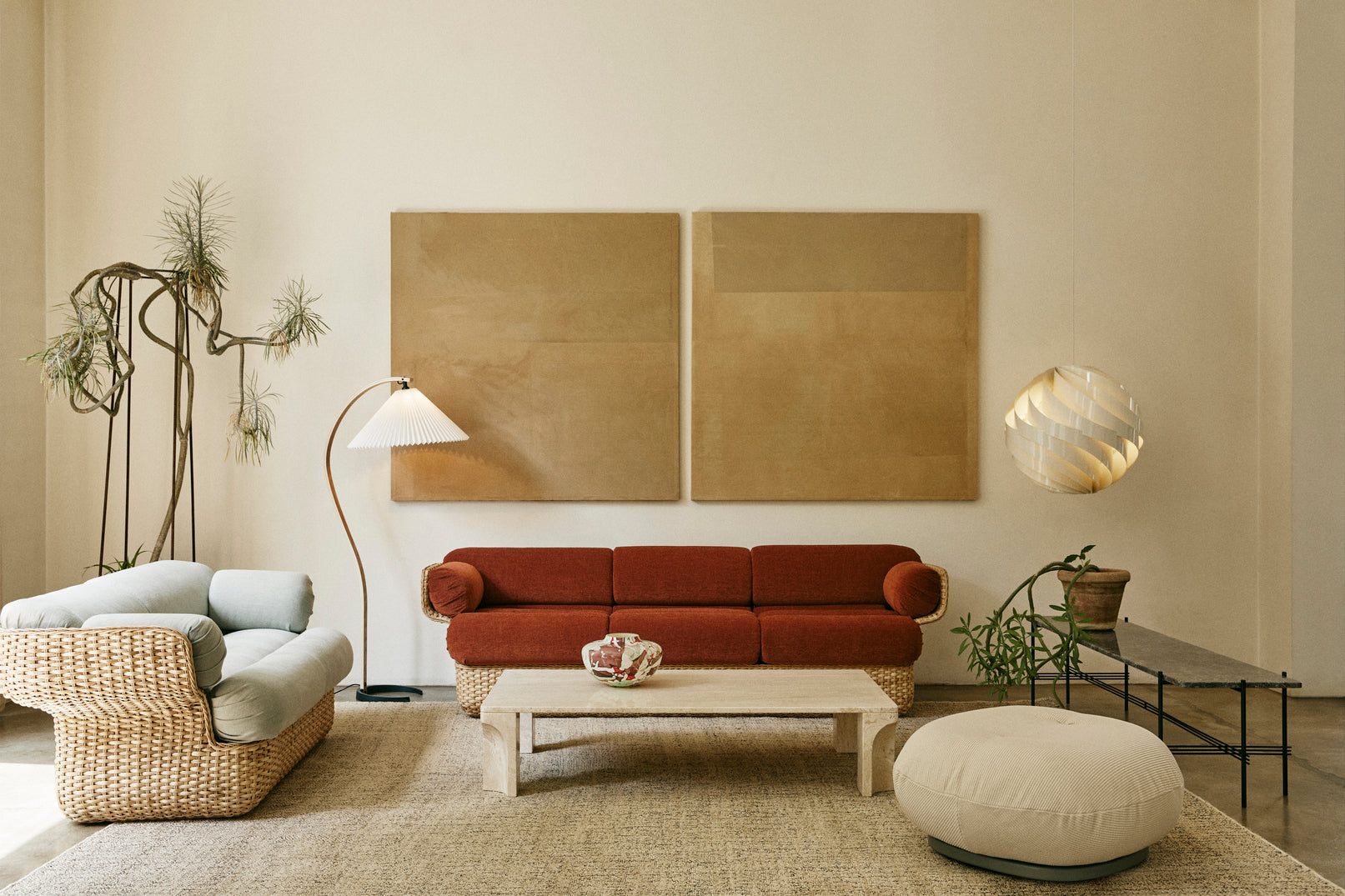 BASKET Sessel weiß mit Rattan