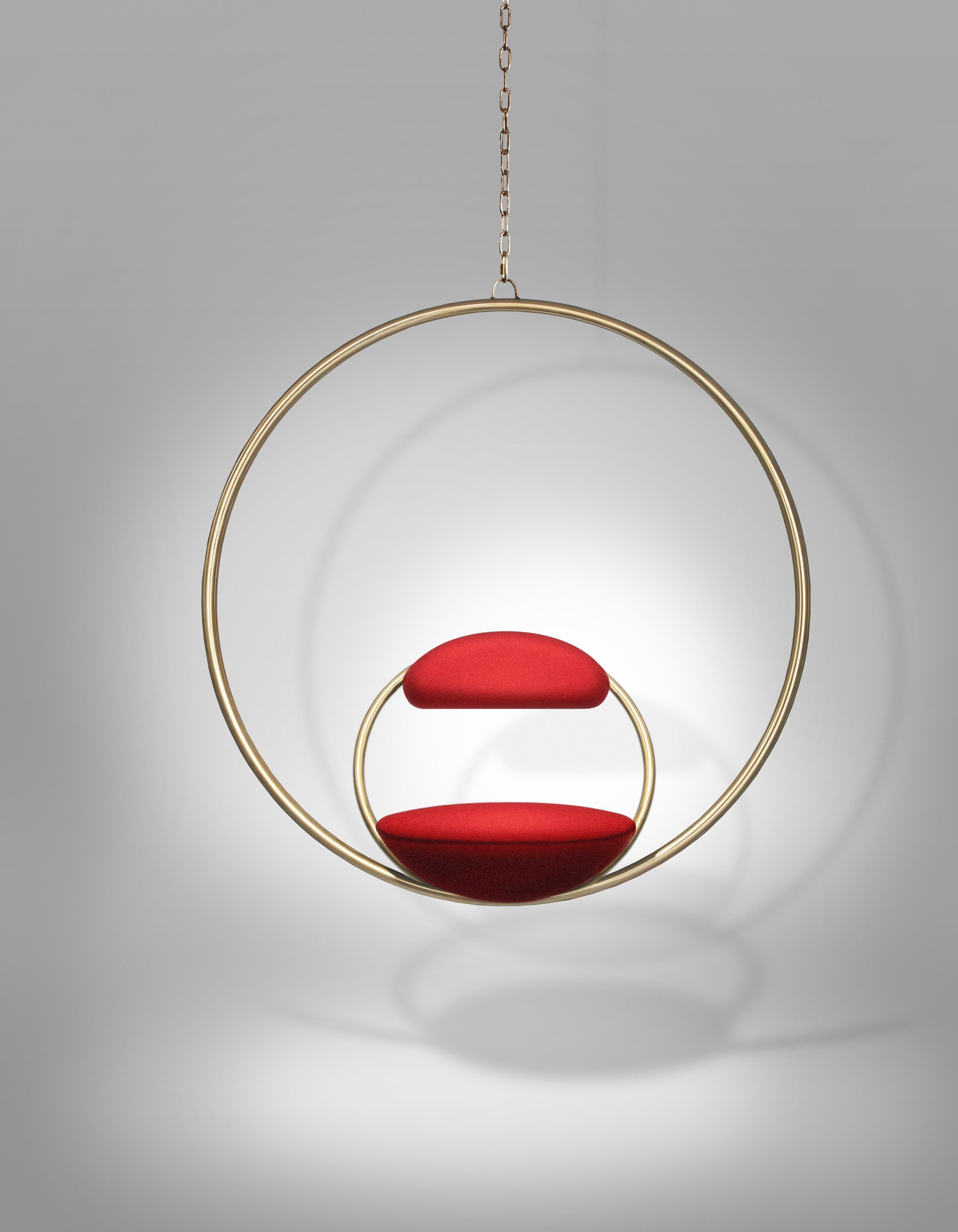 HANGING HOOP Red Hanging Chair with Brass Finish
