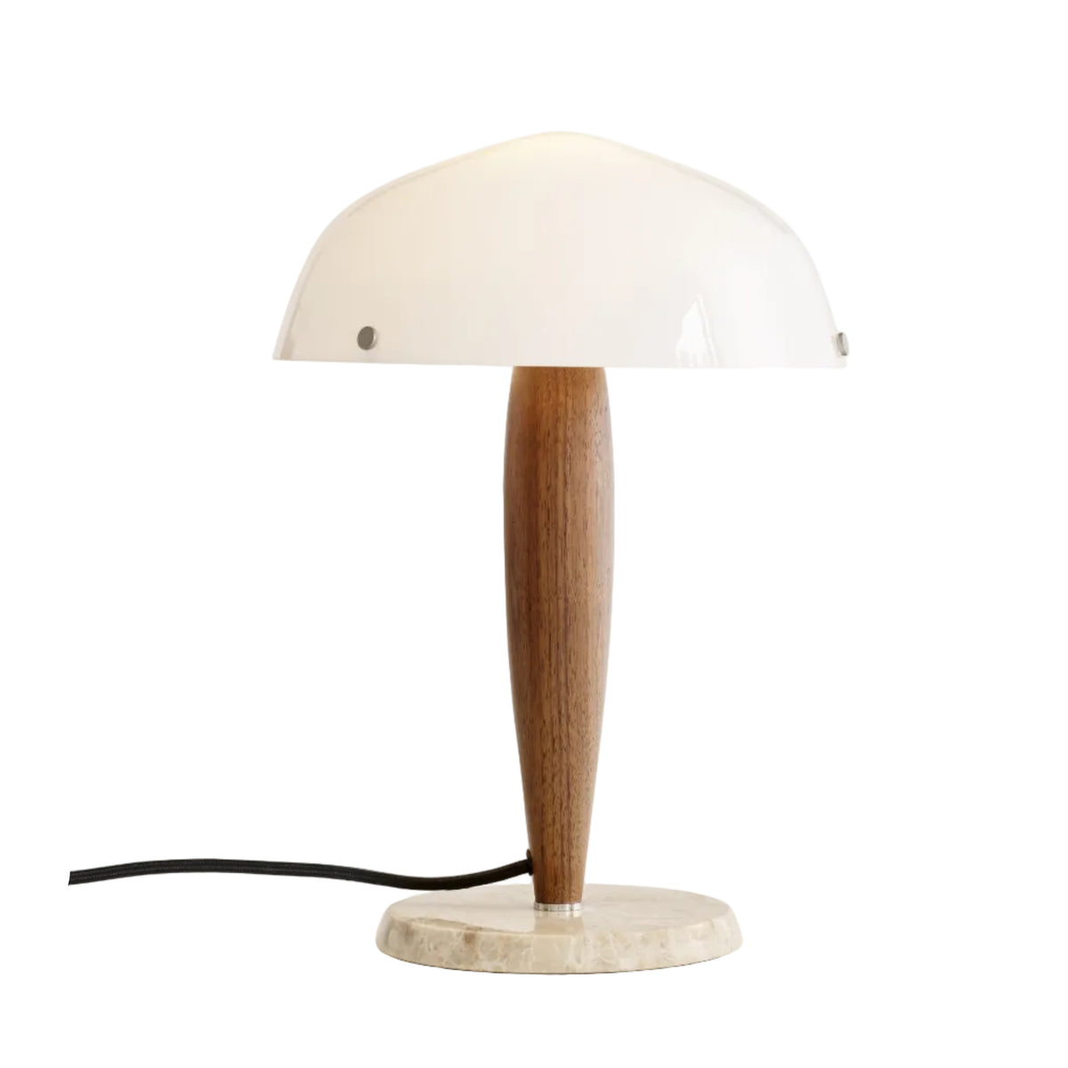 Table lamp HERMAN SHY3 opal glass with walnut wood and cream marble base