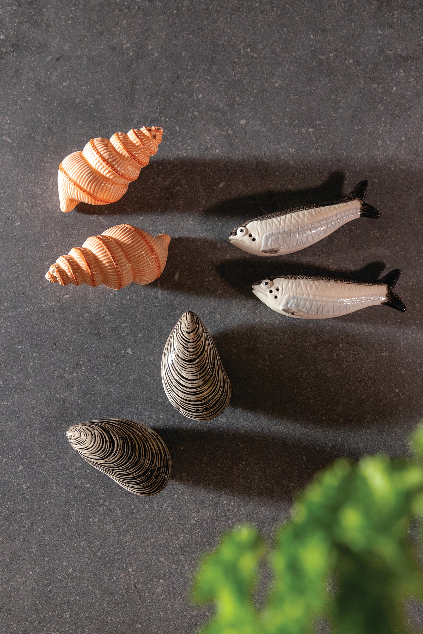 Salt and pepper shaker SHELL orange