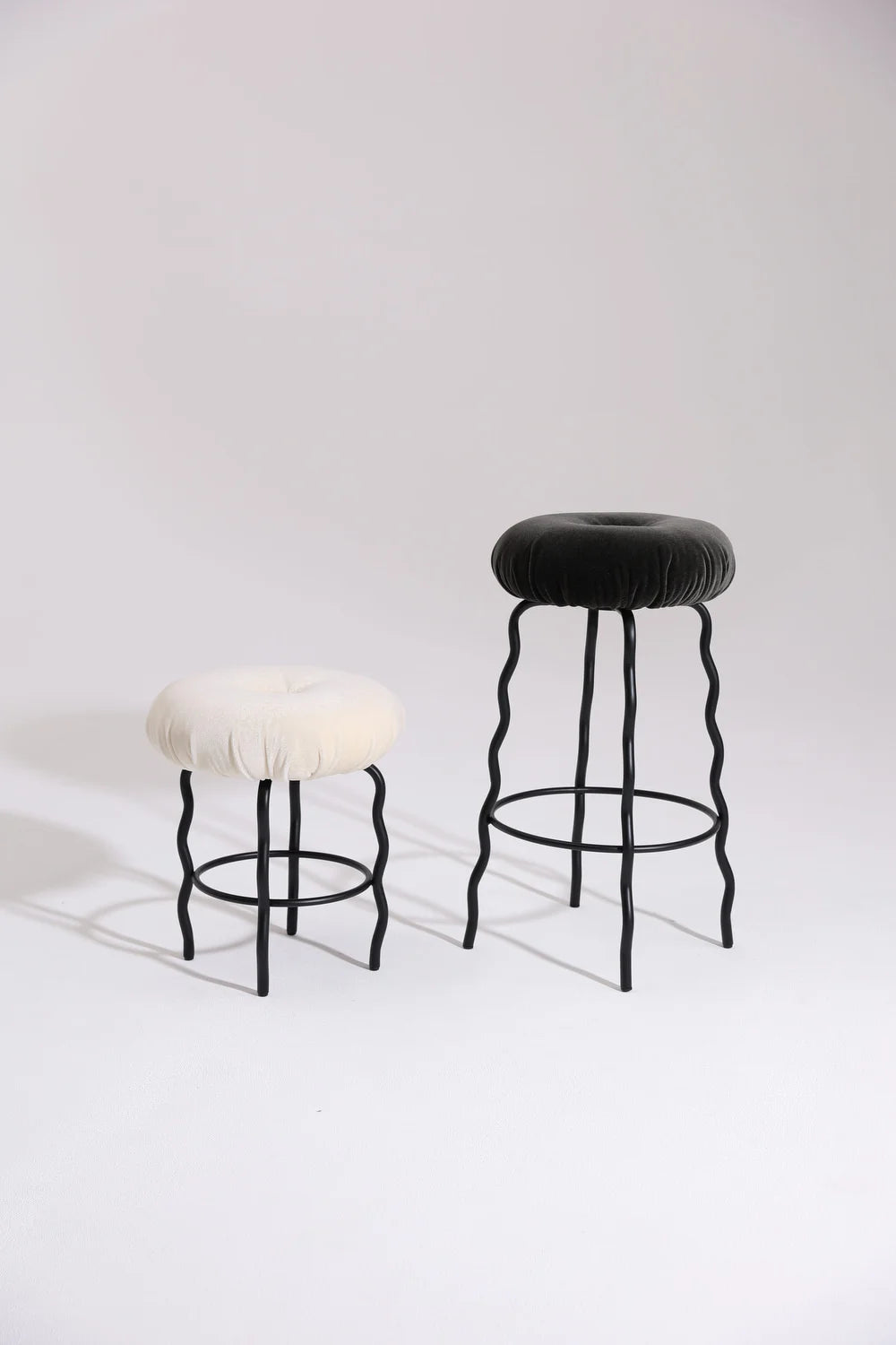 Upholstered WAVE Stool with Metal Base