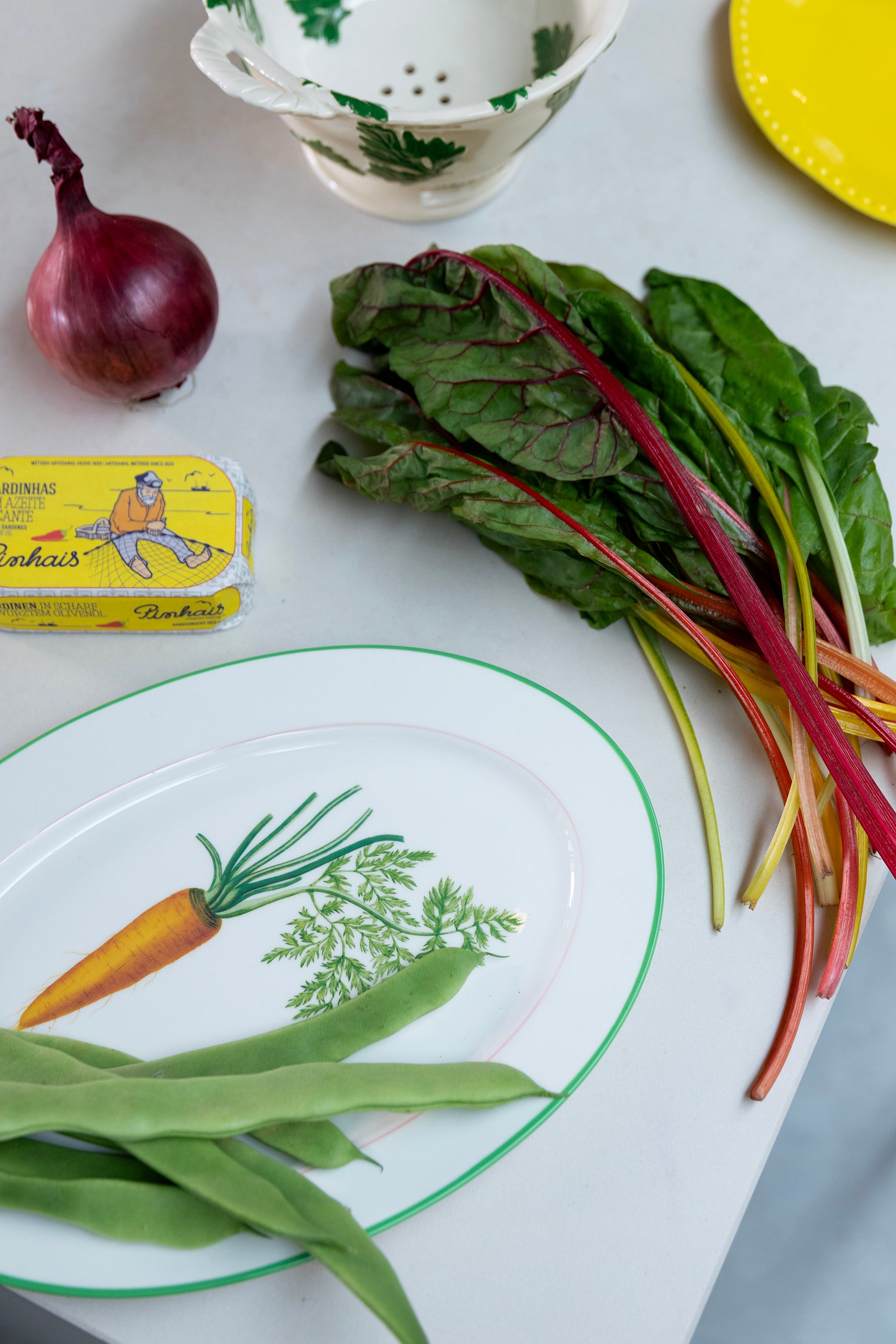 White CARROT Platter with Green and Orange