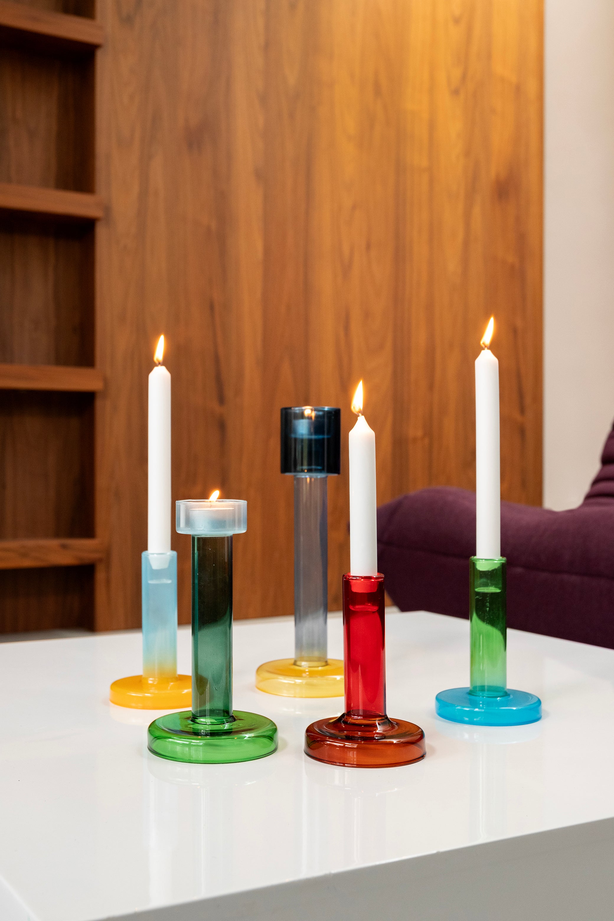 Green BOLE tealight holder with blue