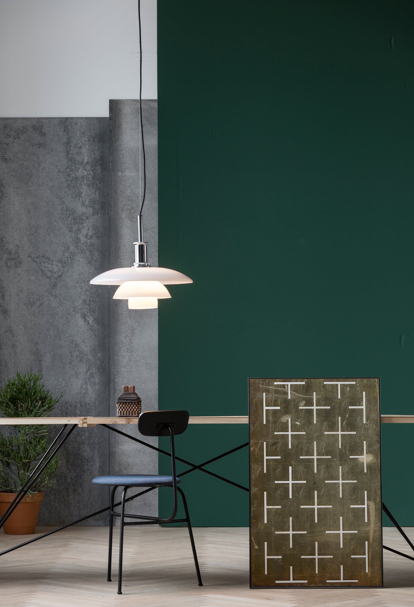 PH 4½-4 White Pendant Lamp with Chrome Finish