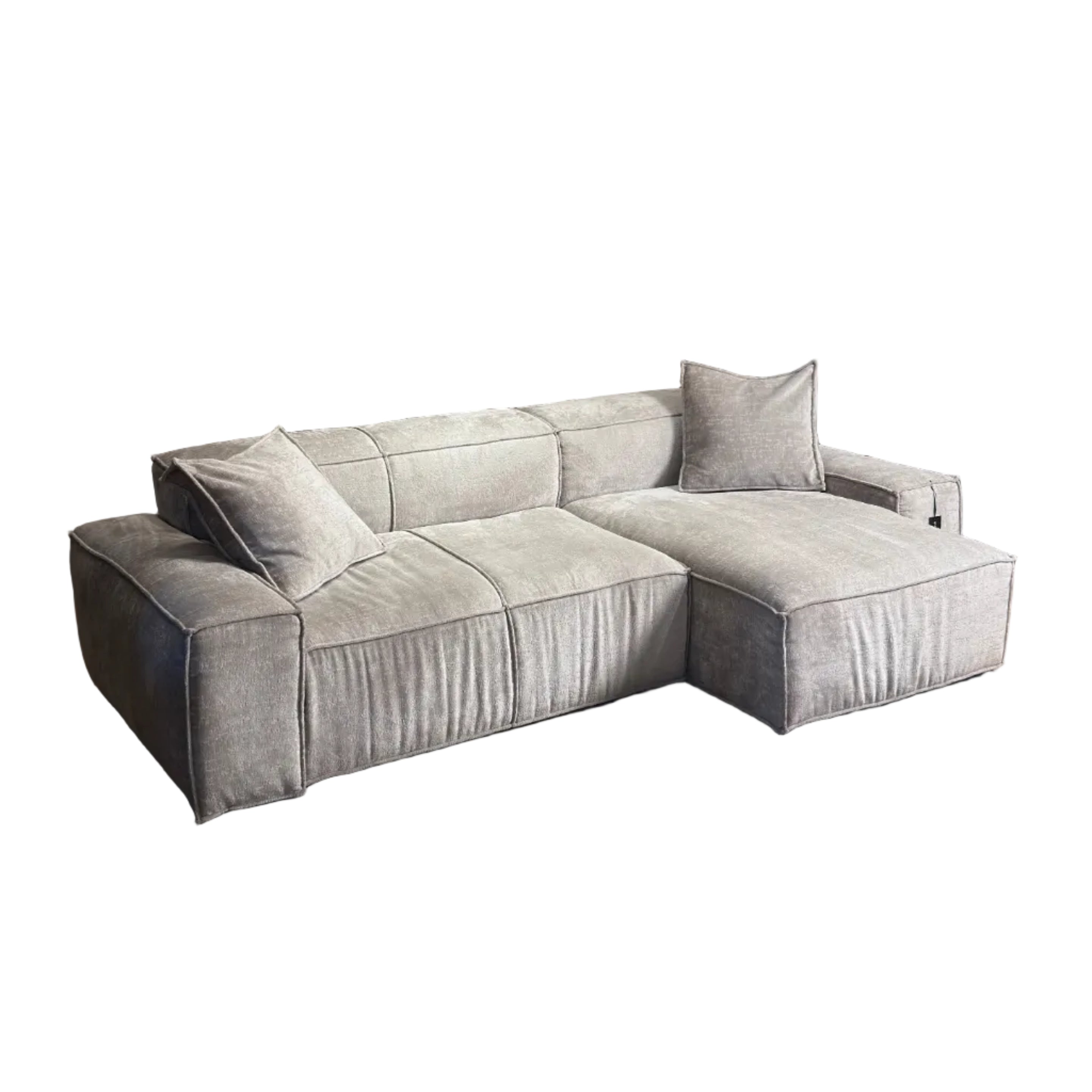 Corner sofa with 2 CUSHIONS in gray Smeraldo fabric - display model