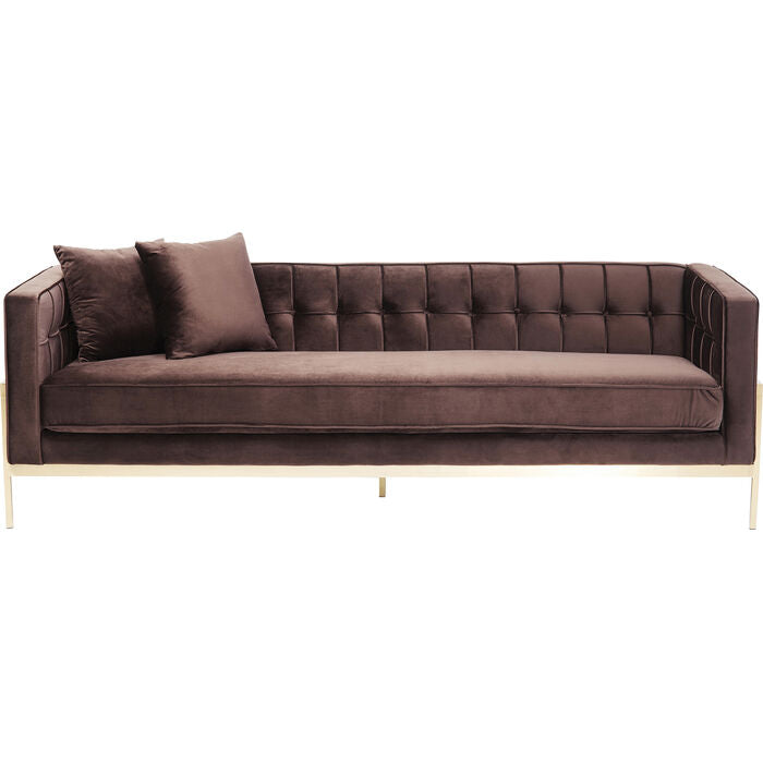 3-Personen-Schokoladenbraun-Loft-Sofa mit einer goldenen Basis