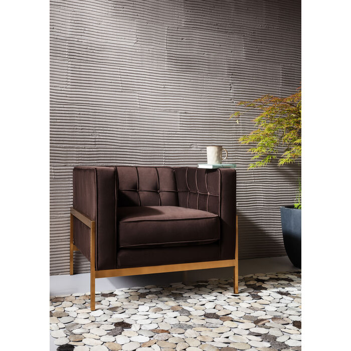Chocolate brown loft armchair with a golden base