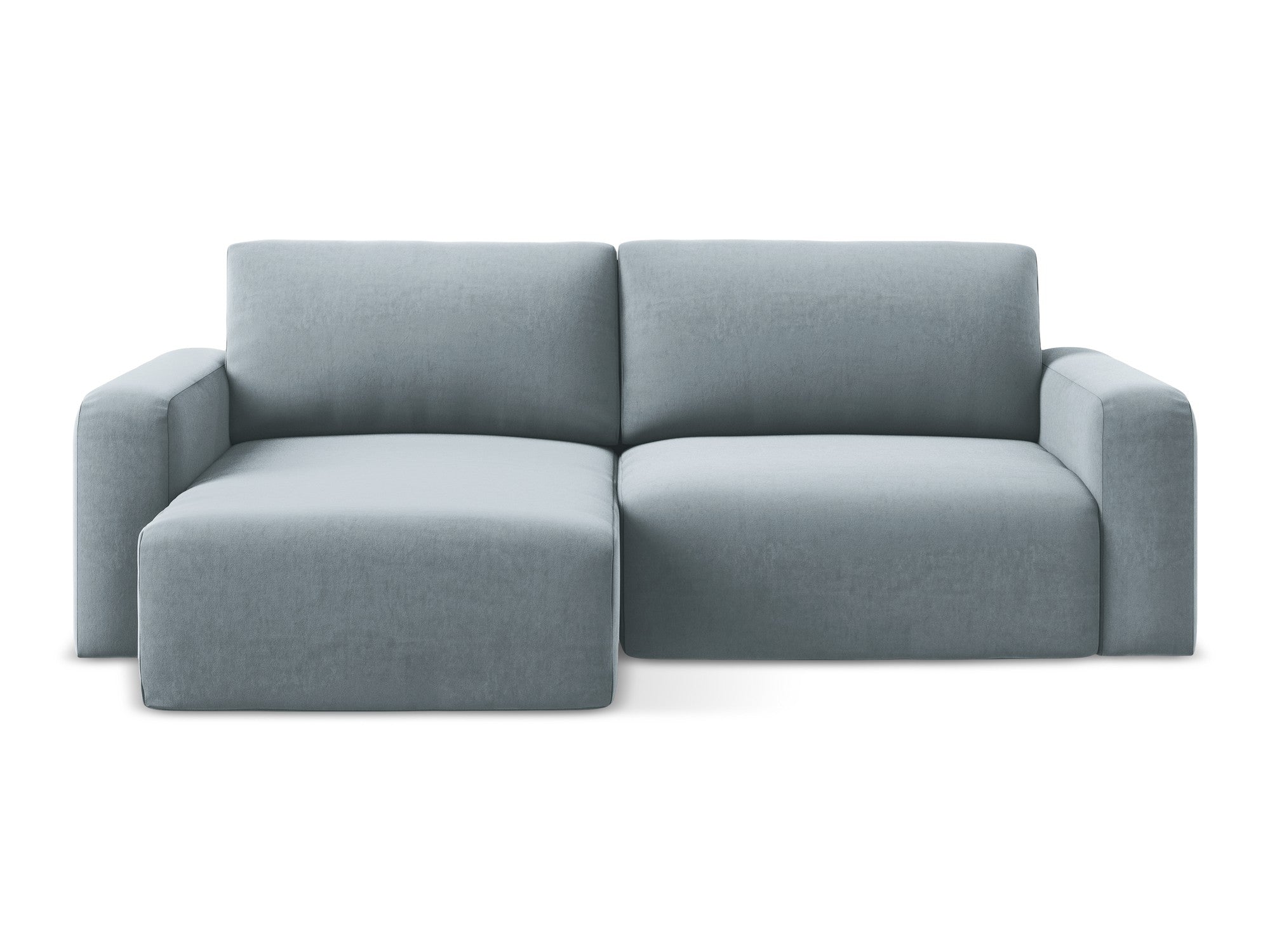 Left-facing velvet corner sofa bed KONA light blue