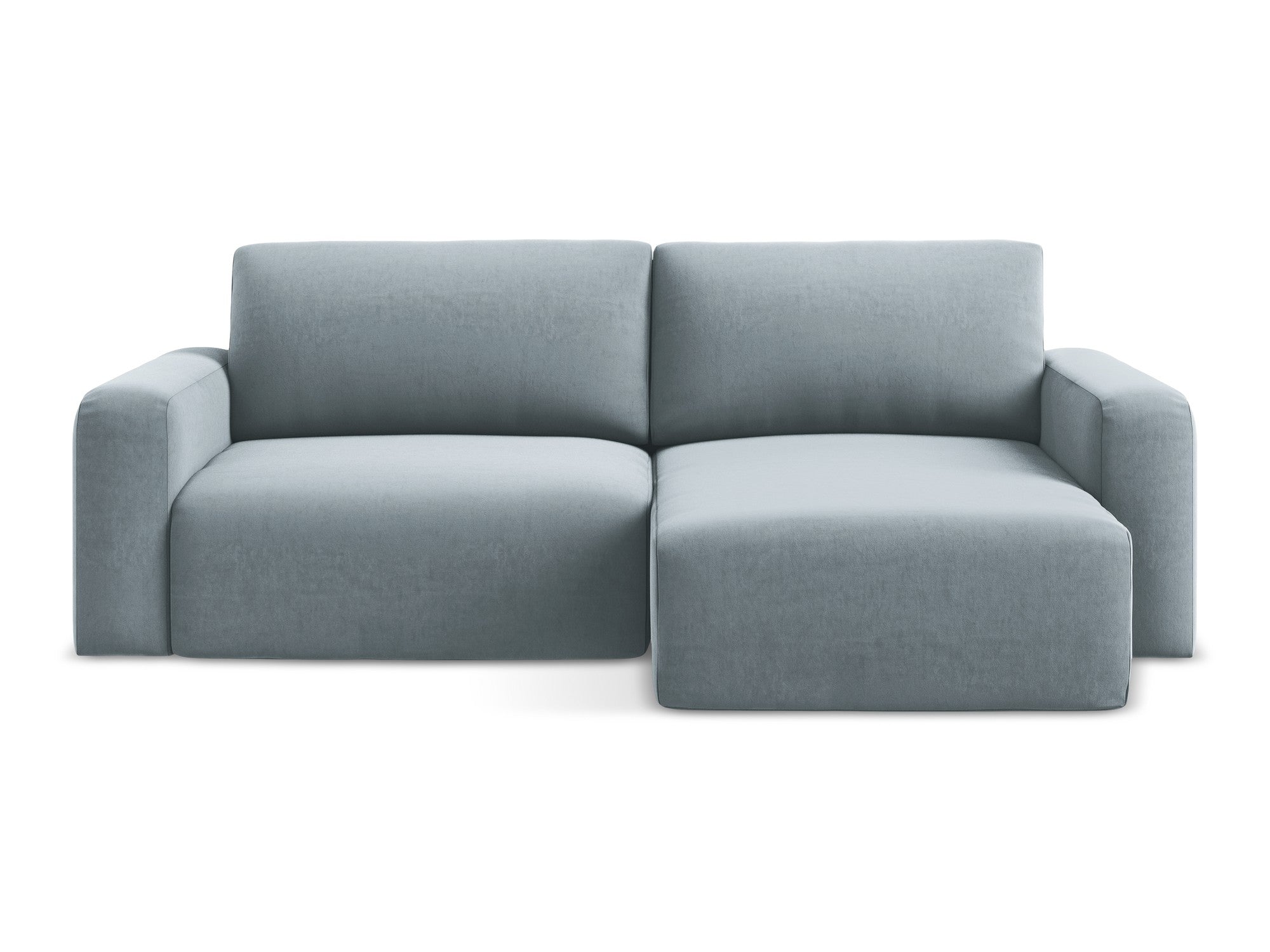 Right-facing velvet corner sofa bed KONA light blue