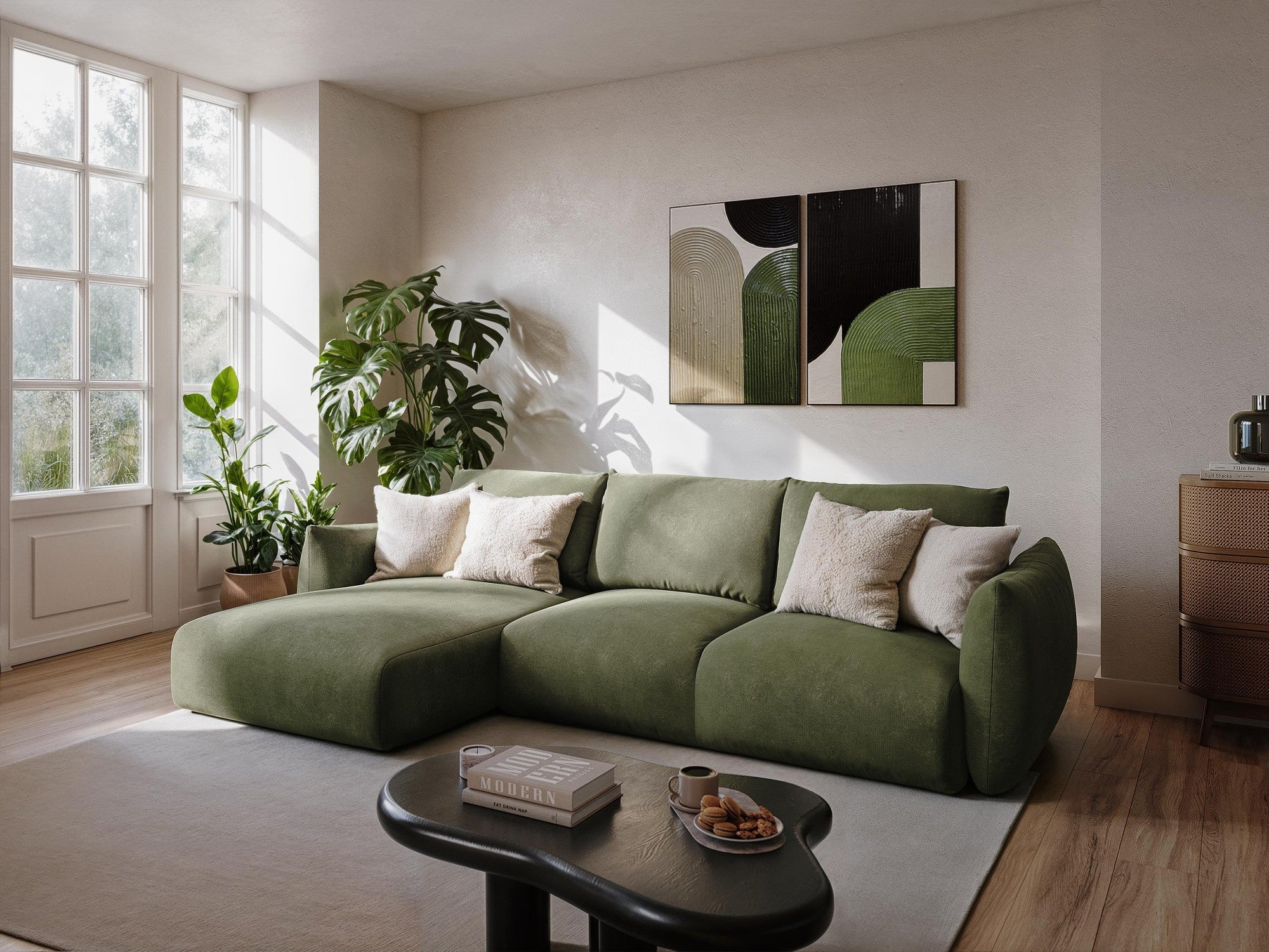 3-Seater Sofa with Sleeping Function LEILA Beige Chenille