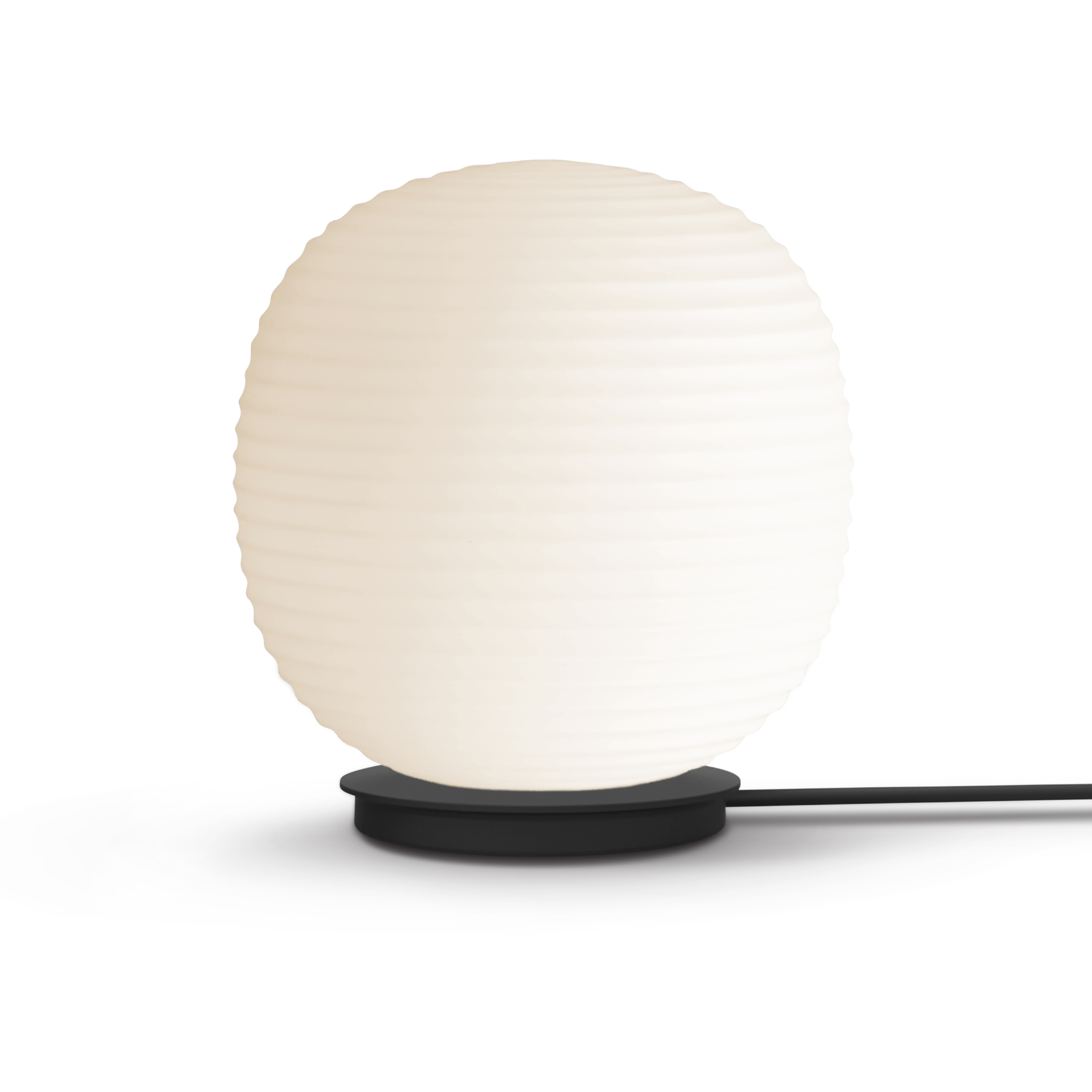 Weiße Tischlampe Lantern Globe mit einer schwarzen Basis