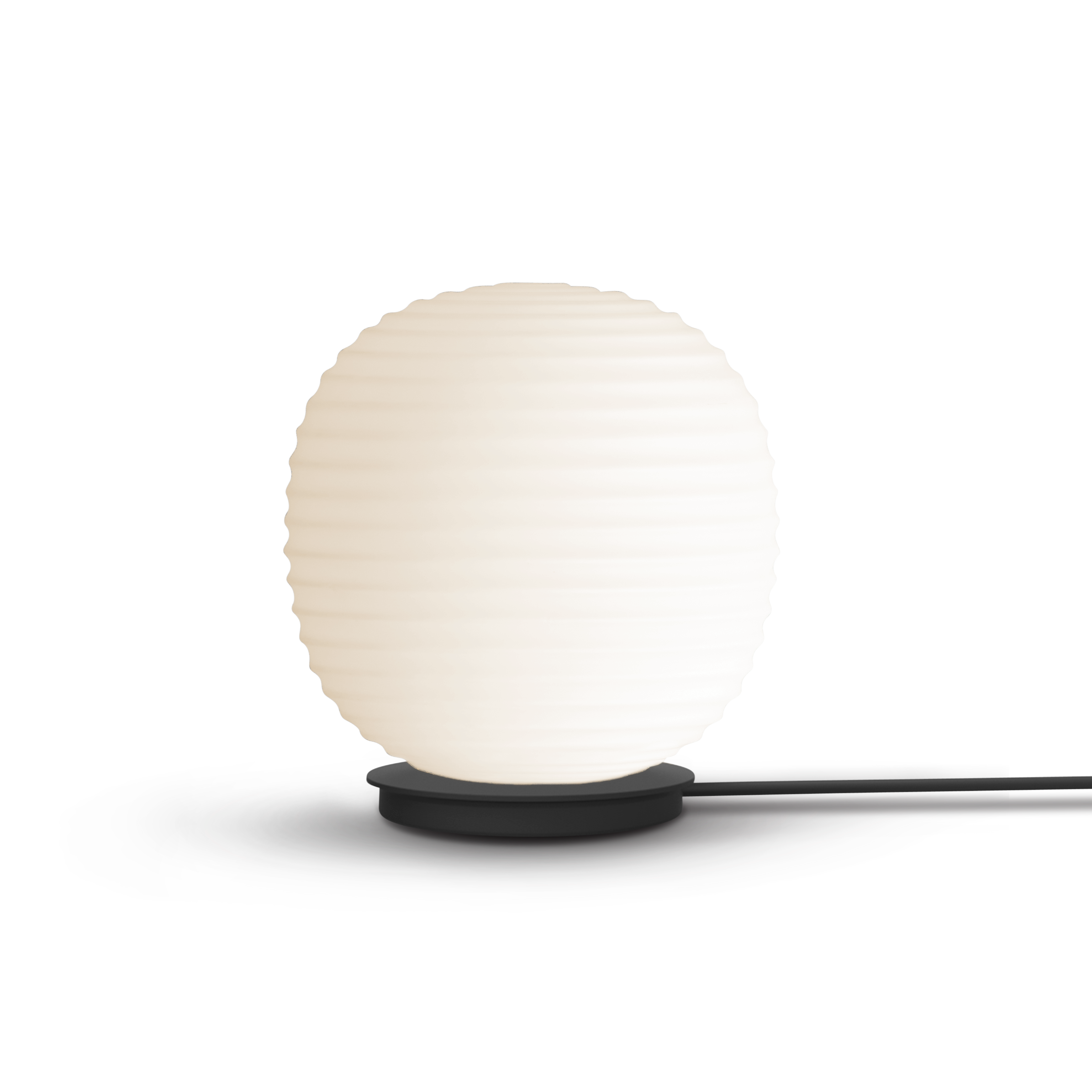 Weiße Tischlampe Lantern Globe mit einer schwarzen Basis