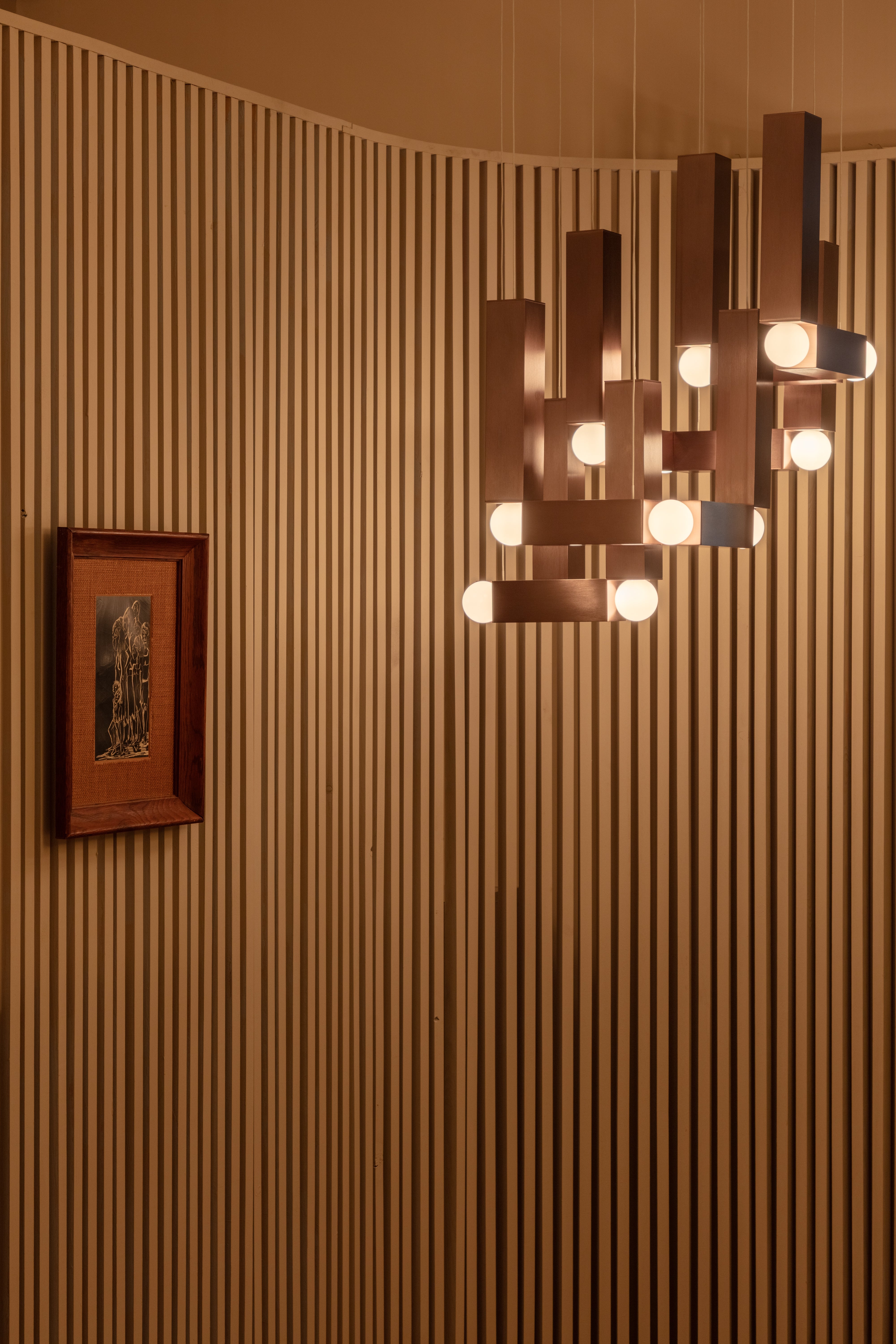 VESPER DUO pendant lamp with an opal shade and brown finish.