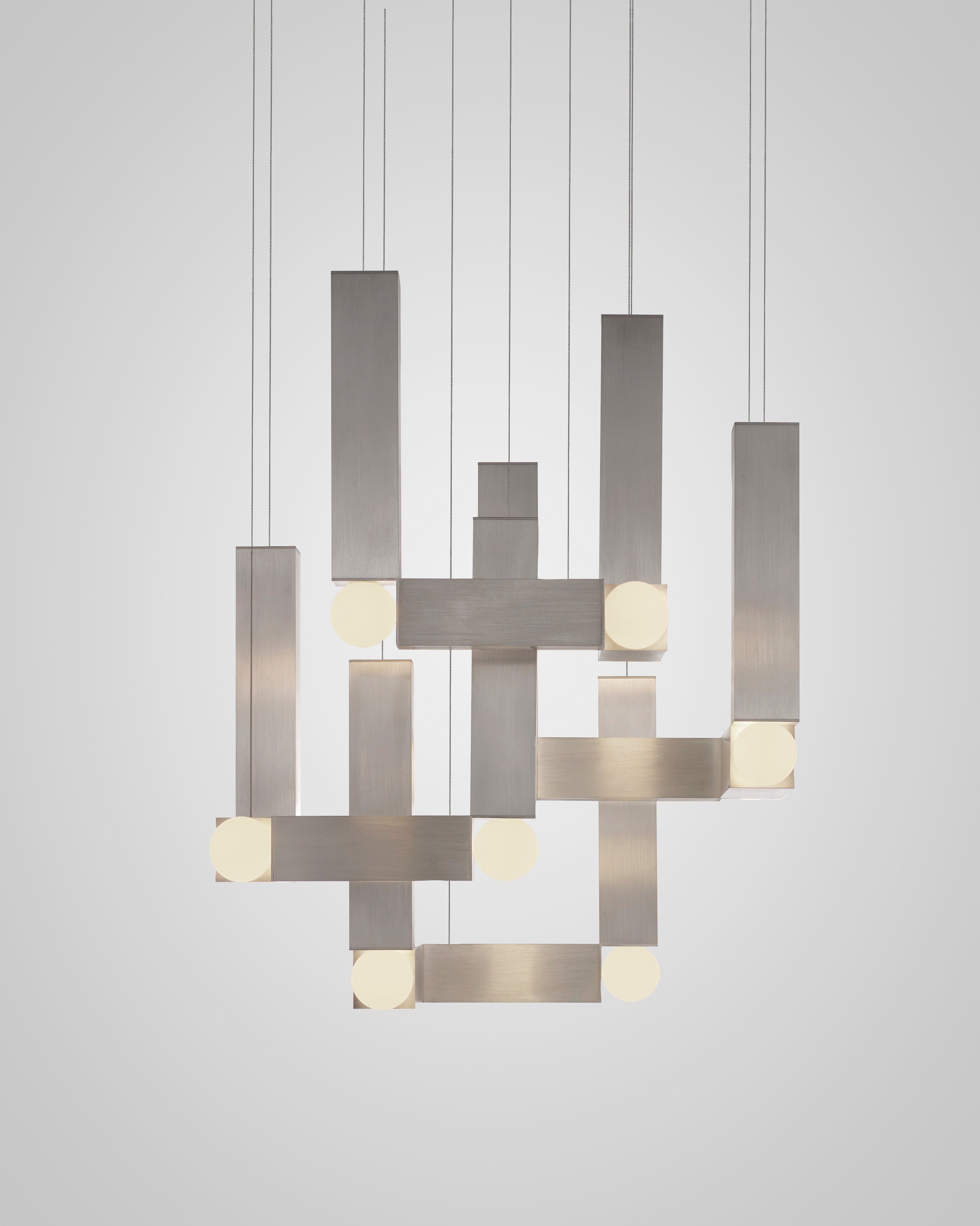 VESPER QUATTRO pendant lamp with an opal shade and silver finish.