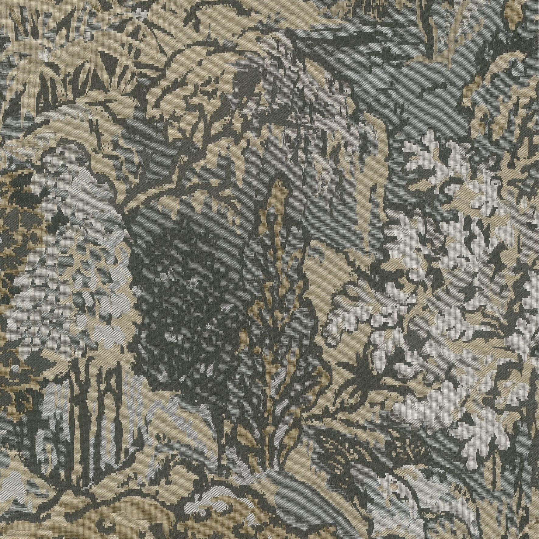 Textile wallpaper with a plant and animal motif RIVERBANK gray with brown