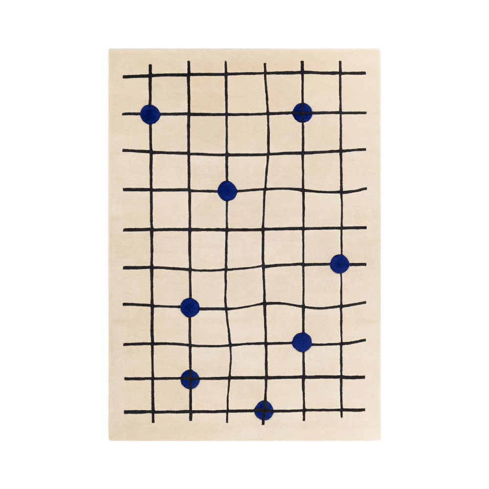 Beige LONDON Rug with Cobalt Blue
