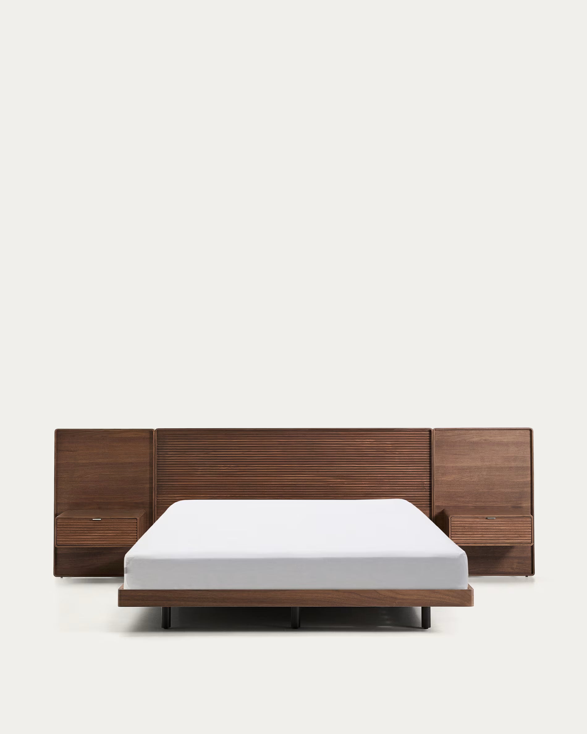 Bett mit Schränken NORLEN dunkelbraun Nussbaumfurnier