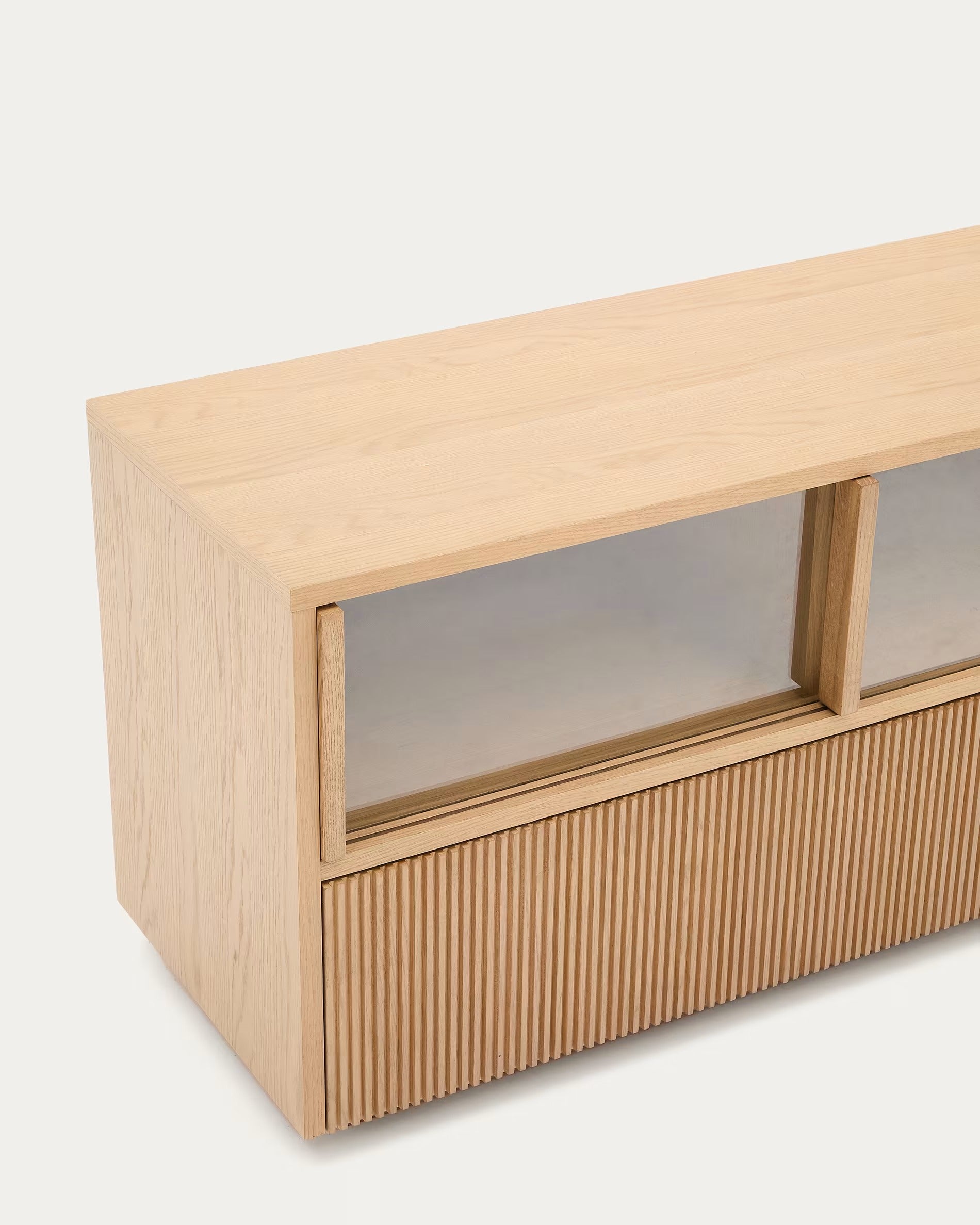 HELVINE oak veneer TV cabinet with two drawers