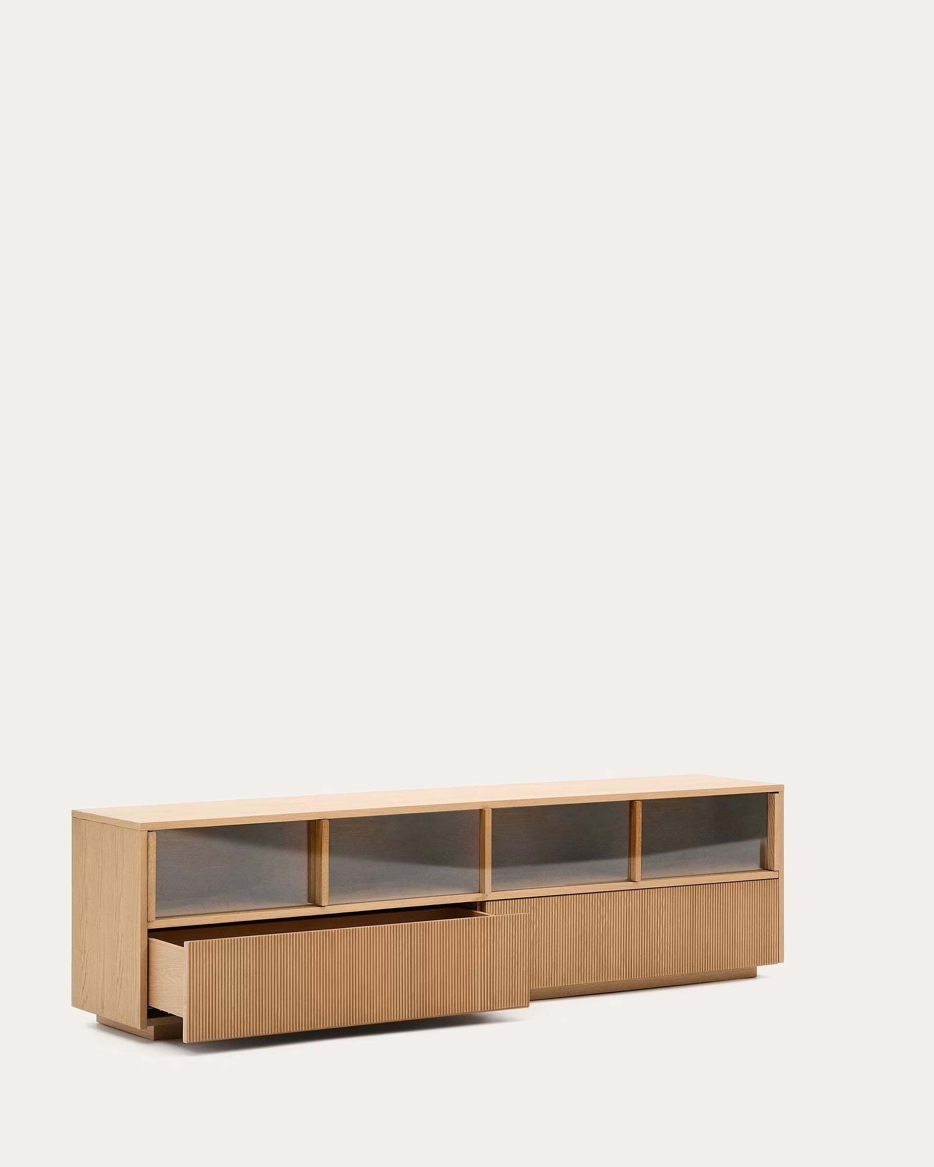 HELVINE oak veneer TV cabinet with two drawers