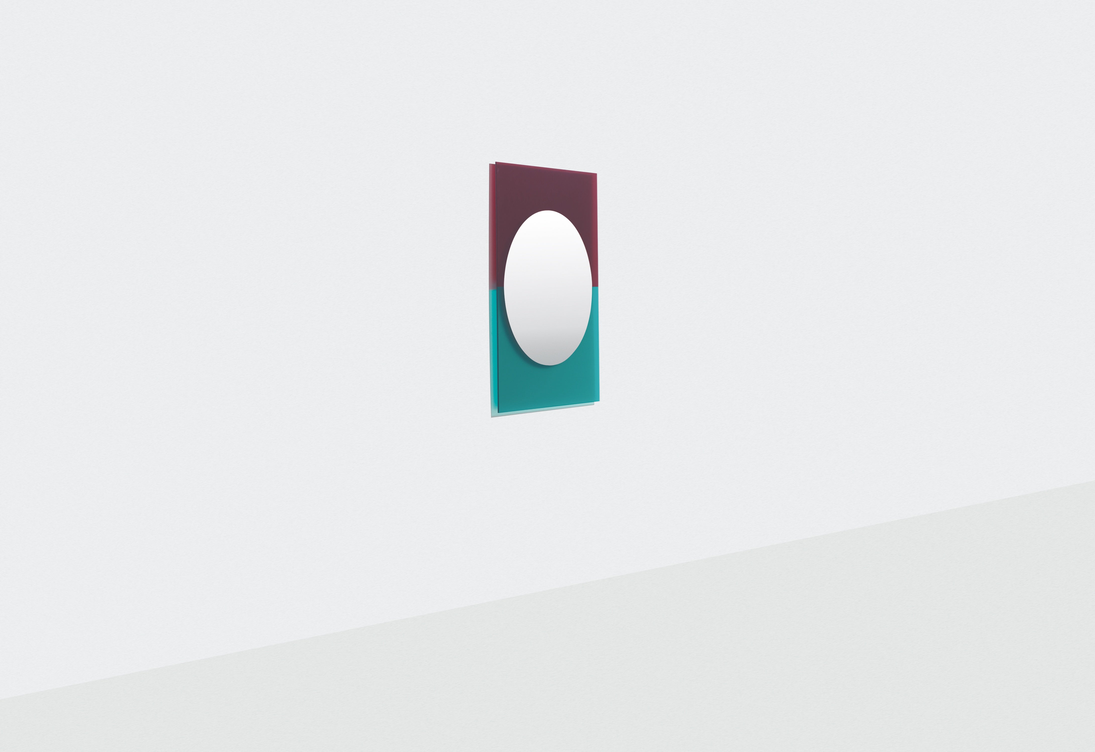 WANDER wall mirror in cherry with blue accents