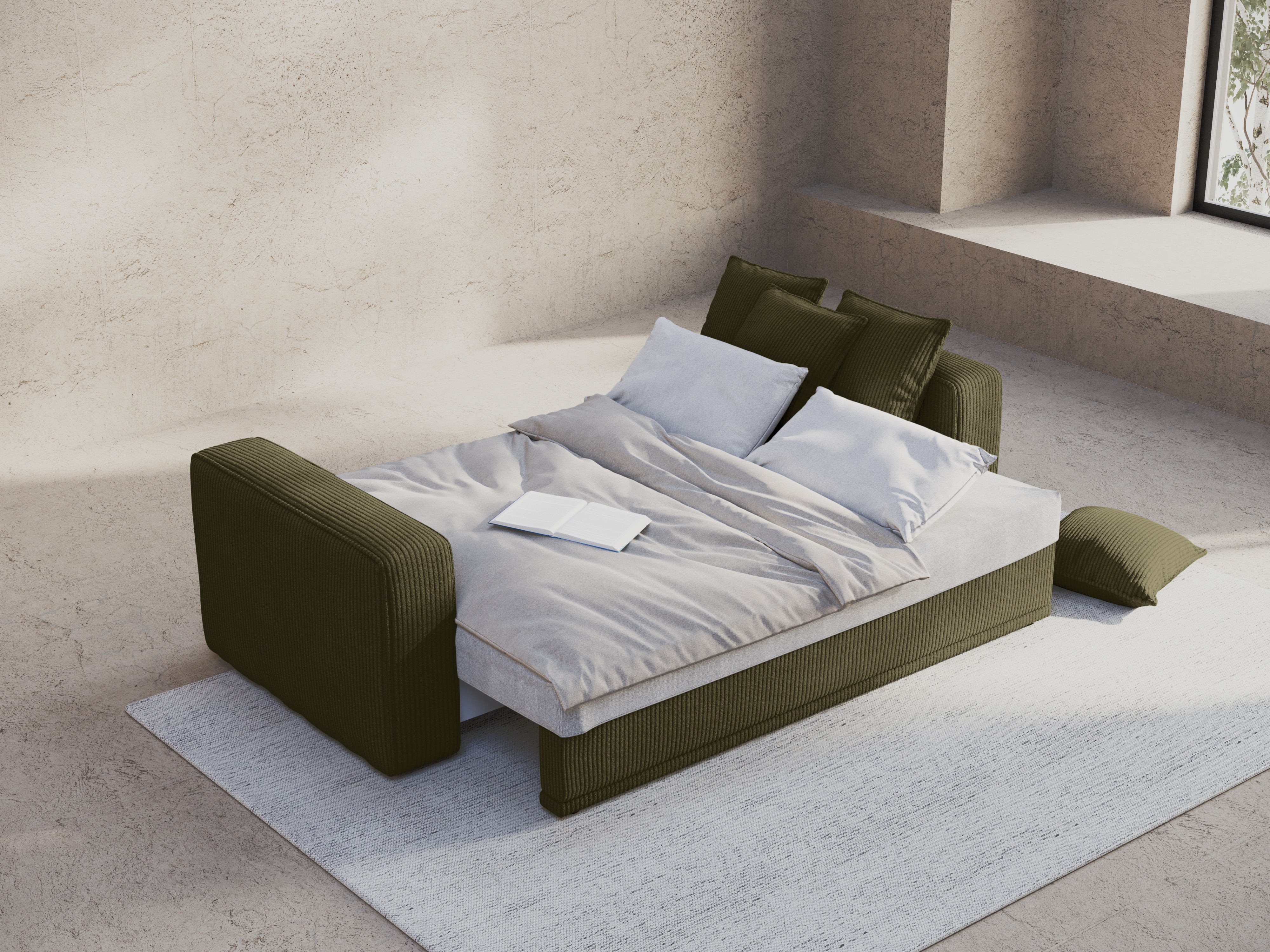 RIBES Sofa with Sleeping Function Green Corduroy