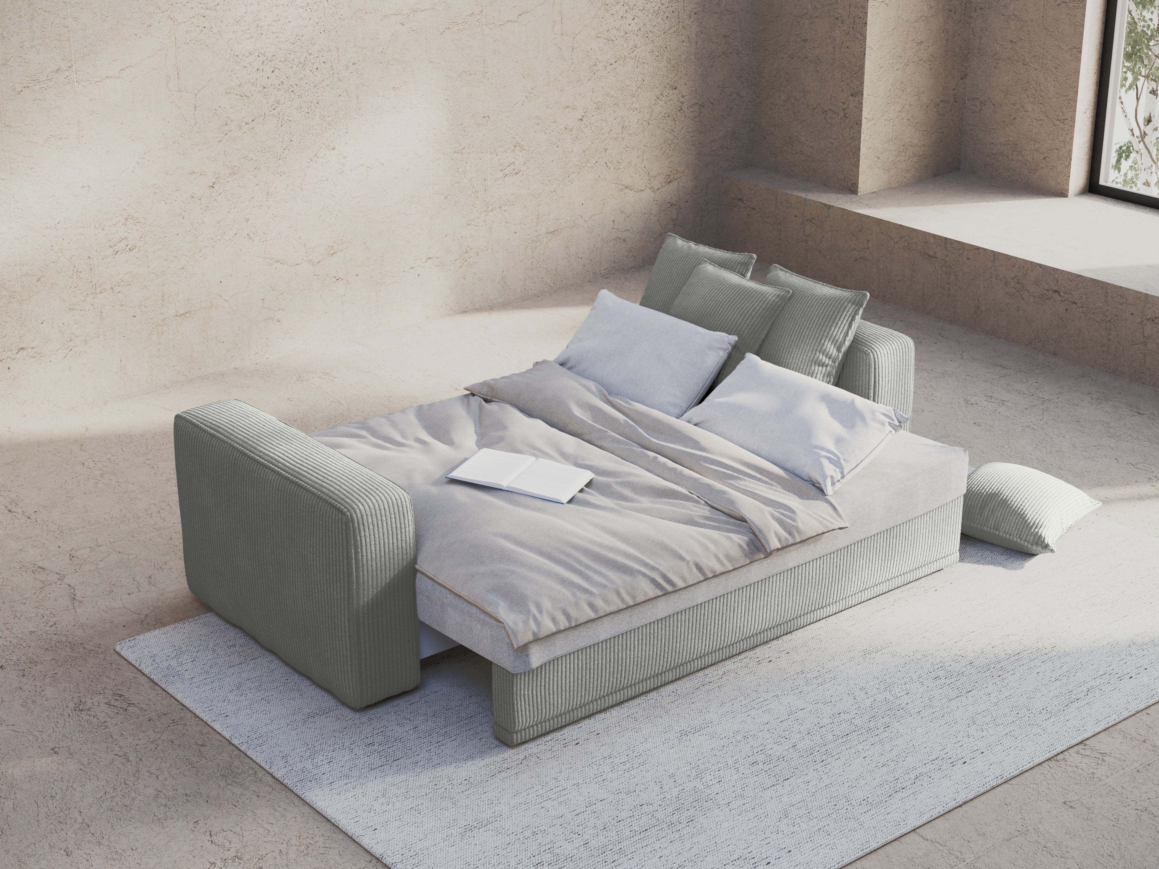 RIBES Sofa with Sleeping Function Gray Corduroy