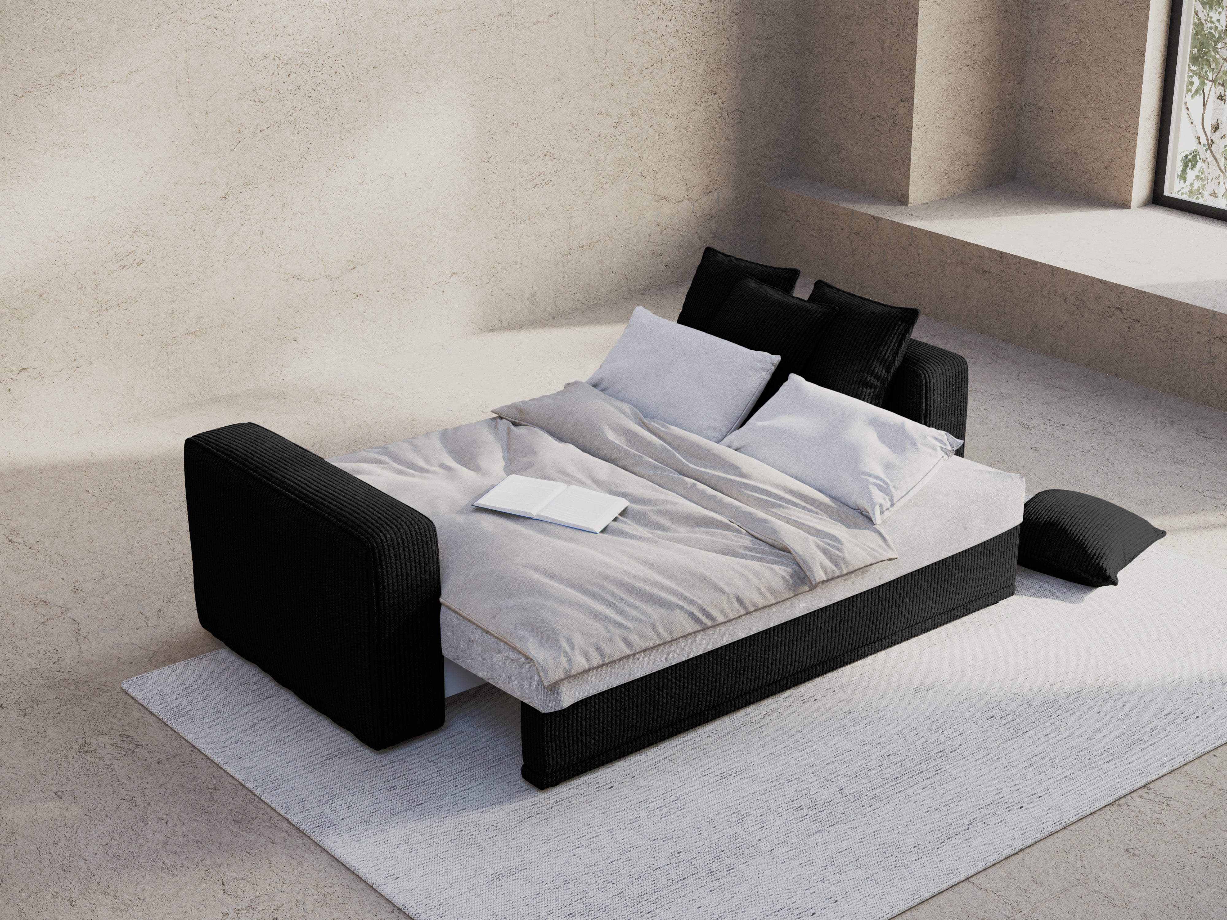 Sofa with sleeping function RIBES black corduroy