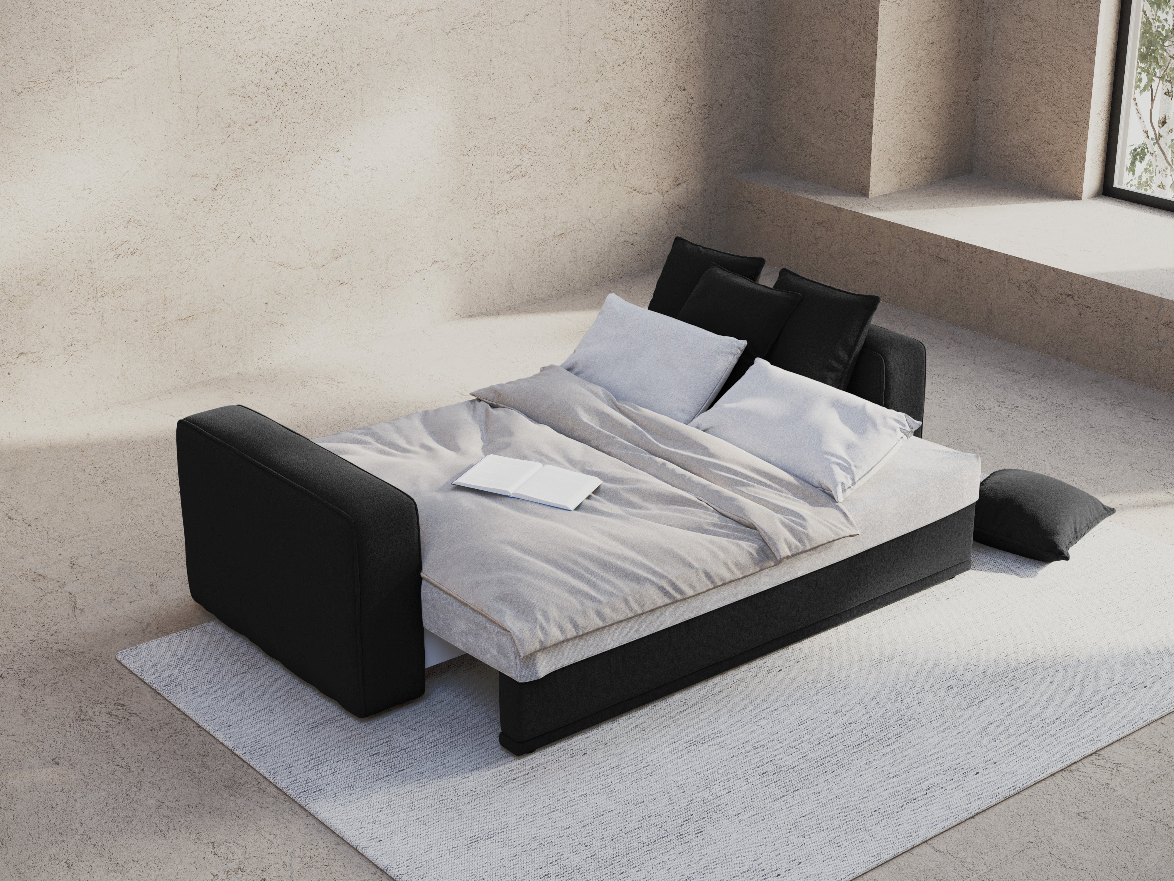 RIBES Sofa with Sleeping Function Black Chenille