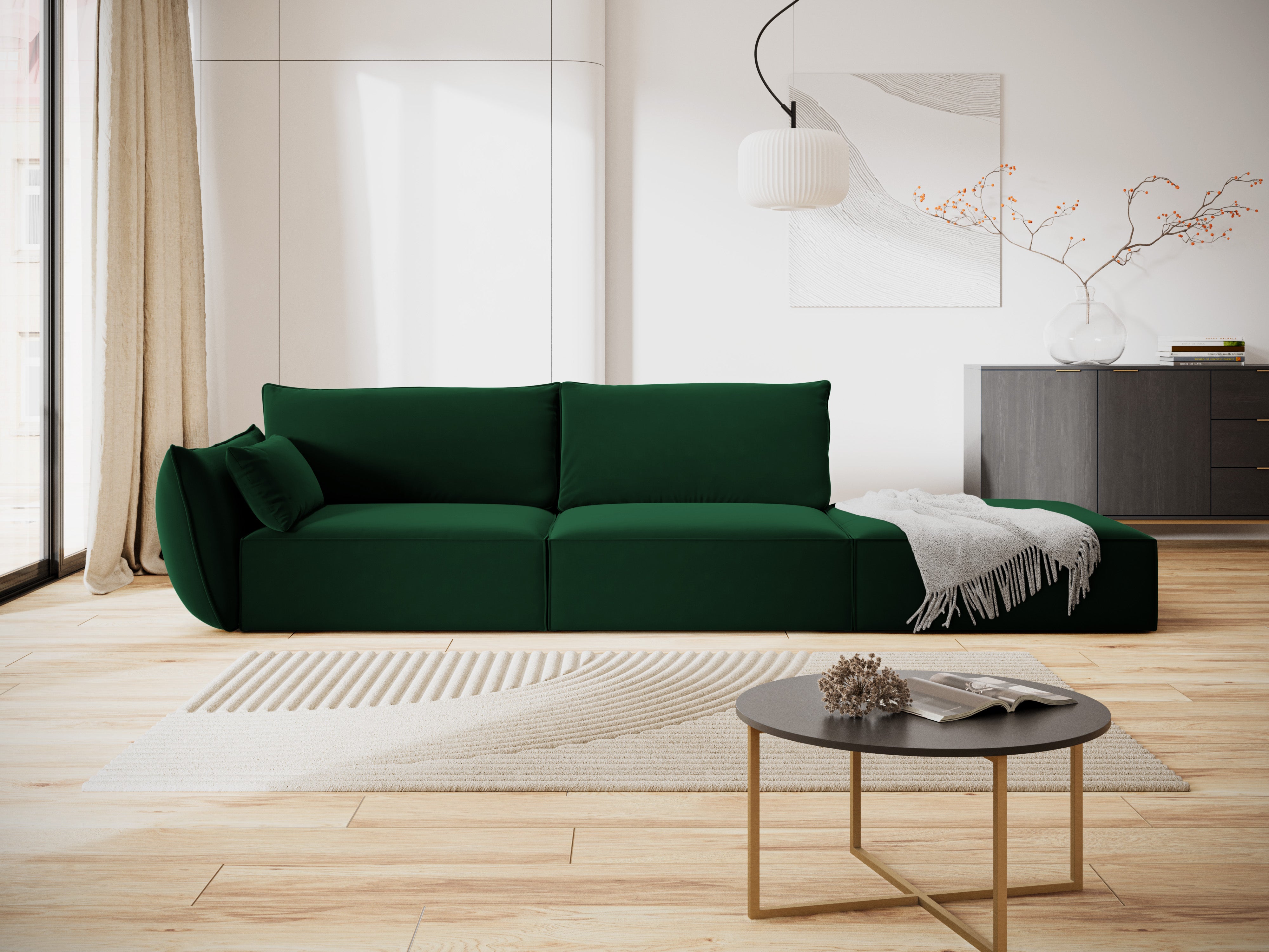 Right -sided velvet sofa open Vanda bottle green
