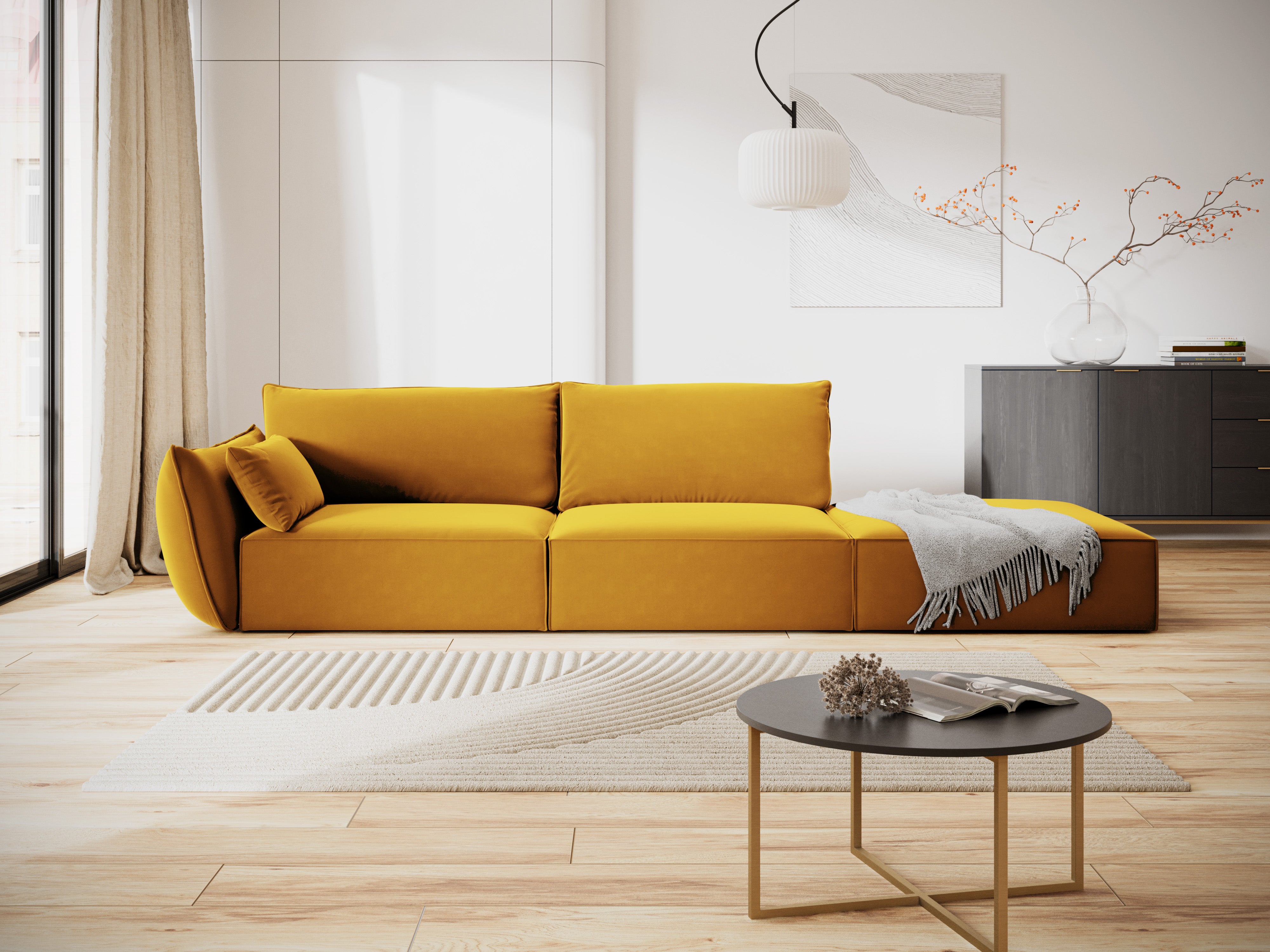 Right -sided velvet sofa Open mustard Vanda